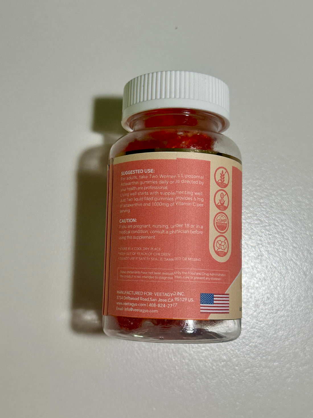 VEETAGYO Liposomal Vitamin C 1000mg + Astaxanthin Supplements 6mg - Dual Layer - Niacin B6,B12,Folate,Biotin - Antioxidants - Gelatin Free,Sugar Free,60Cts