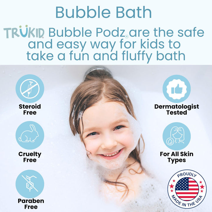 TruKid Bubble Podz Bubble Bath for Baby & Kids, Gentle Refreshing Bath Bomb for Sensitive Skin, pH Balance 7 for Eye Sensitivity, Natural Moisturizers and Ingredients, Yumberry (24 Podz)