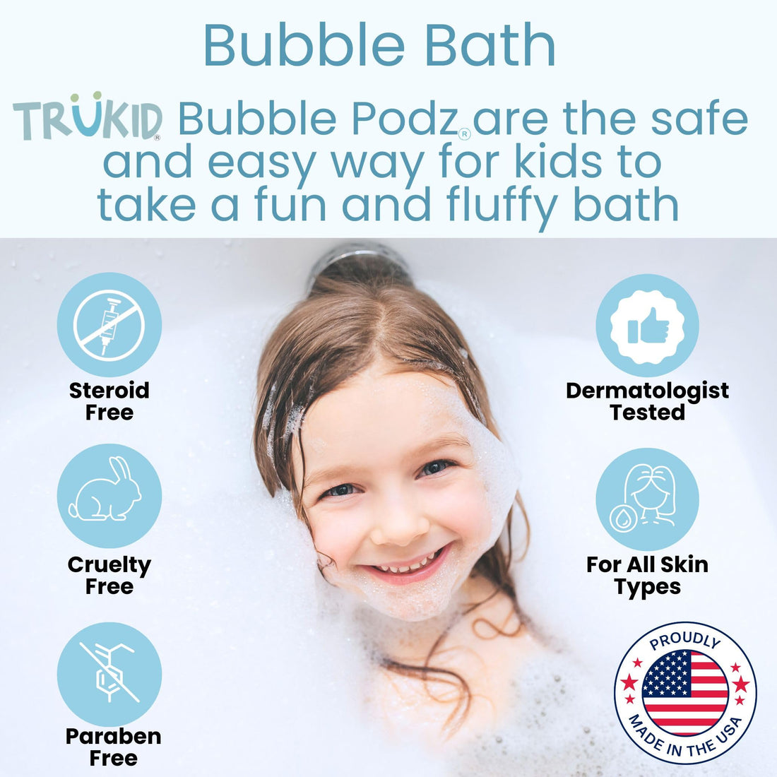 TruKid Bubble Podz Bubble Bath for Kids, Toddlers, & Babies, Tear Free Gentle & Refreshing Bath Bomb for Sensitive Skin with Natural Moisturizers, Non-Toxic, pH Balanced, Yumberry Scent (60 Podz)