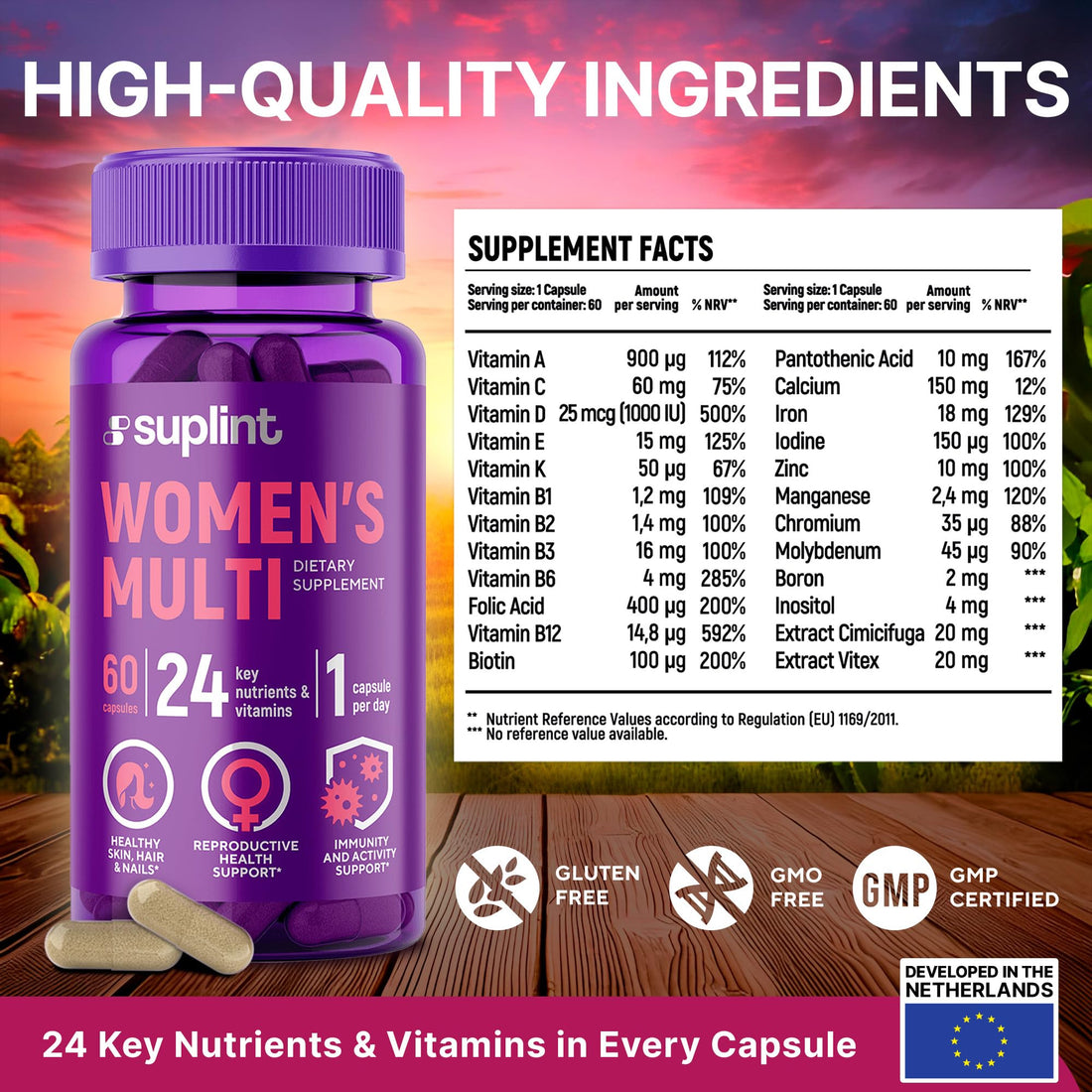 Multivitamin Supplement for Women | Complete Complex with Vitamin A, C, D, E, B12, Zinc & More | Hair, Skin & Nail Beauty Vitamins | Reproductive, Activity & Immune Support Supplement | 60 Capsules