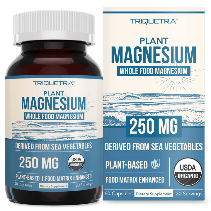 Organic Magnesium | Whole Food Magnesium - Plant-Based, Organic Sea Vegetable Complex - 250 mg Magnesium Per Serving | Water Extracted | Gentle on Stomach | Energy, Sleep, Muscle, Heart - 60 Capsules