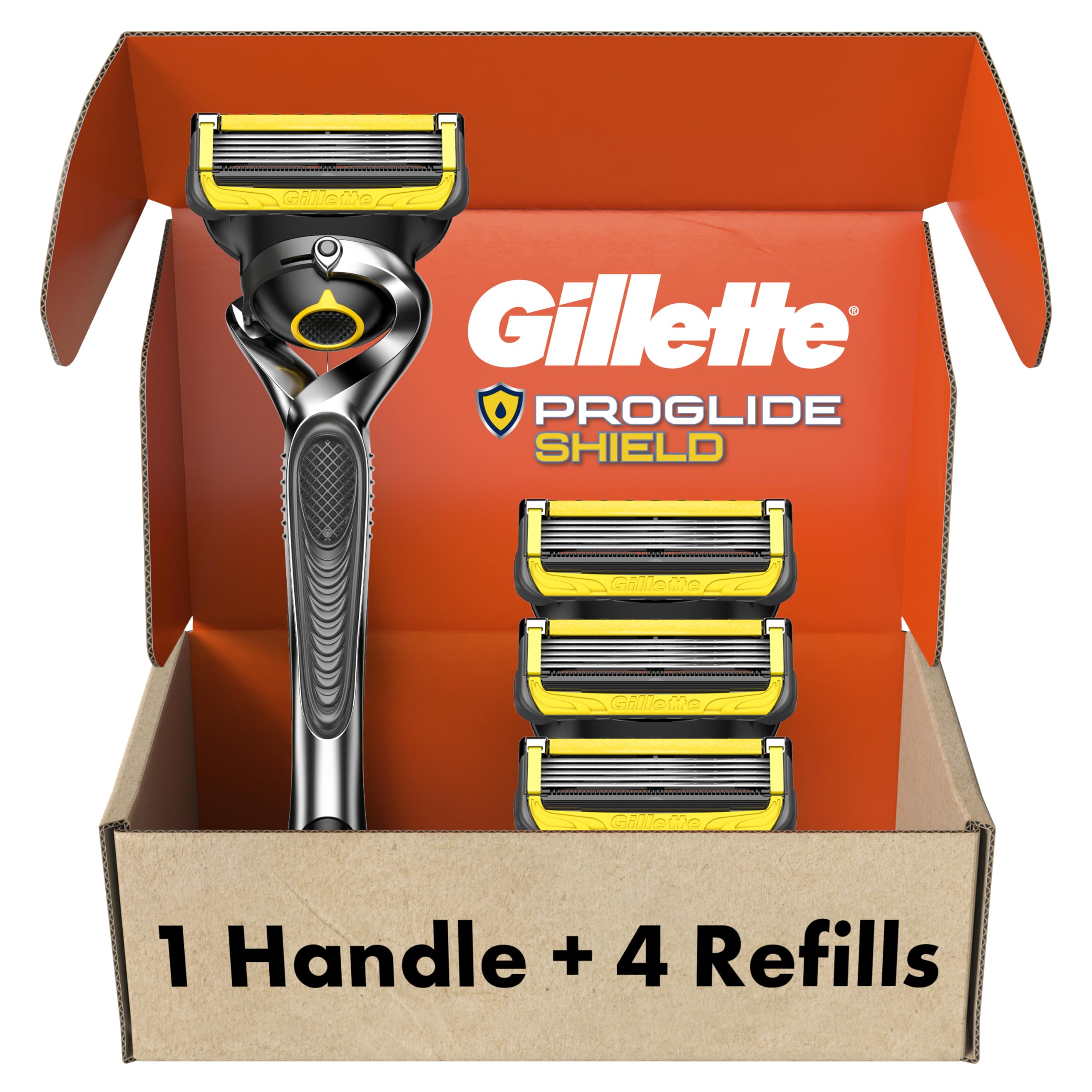 Gillette ProGlide Shield Men's Razor, 5 Bladed Razor, with Precision Trimmer, Comfortglide Lubrication, Glide and Comfort, Handle + 4 Blade Refills