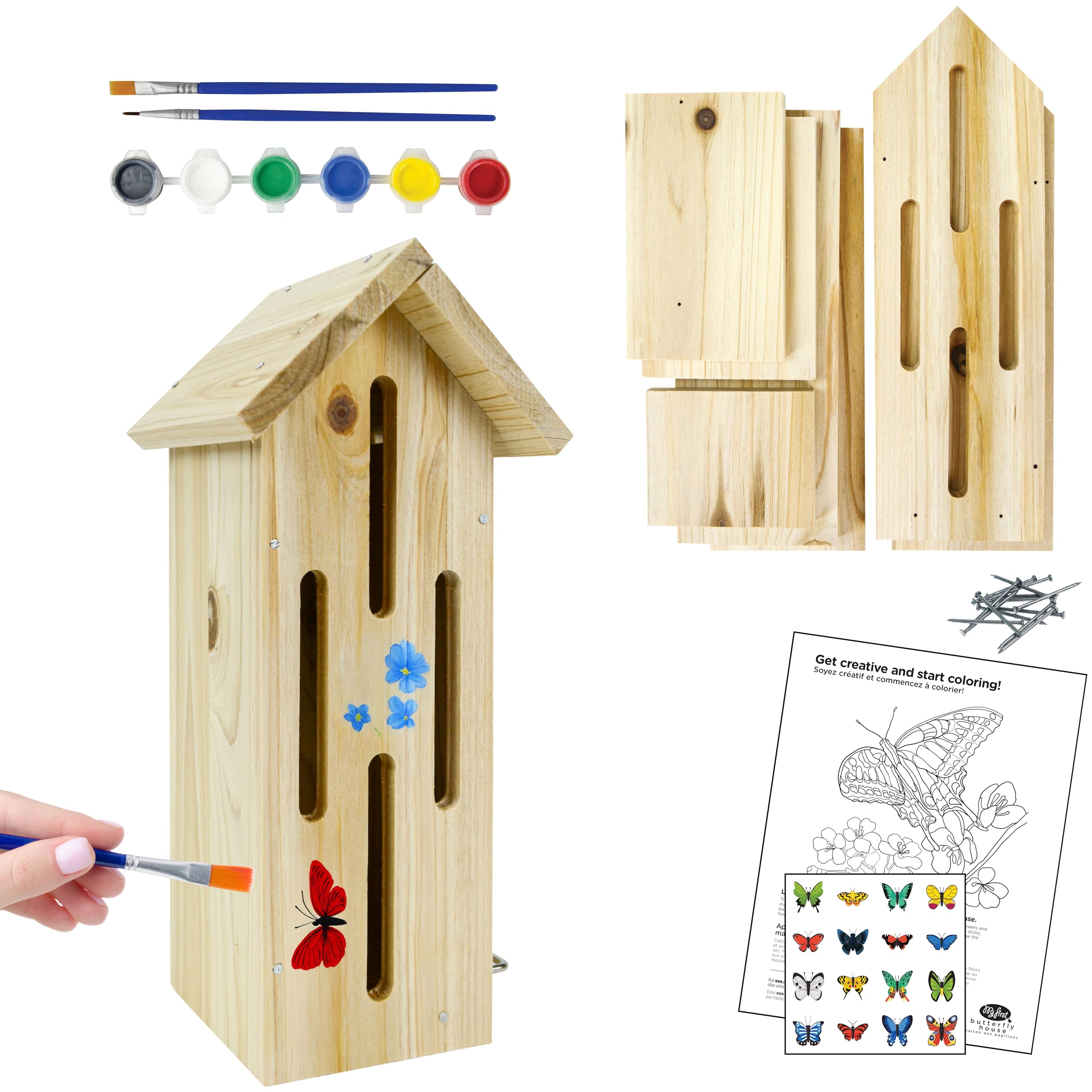 Nature's Way My First Butterfly House DIY Art Craft Kit - Creative Wooden Building & Painting STEM Gift for Kids and Adults