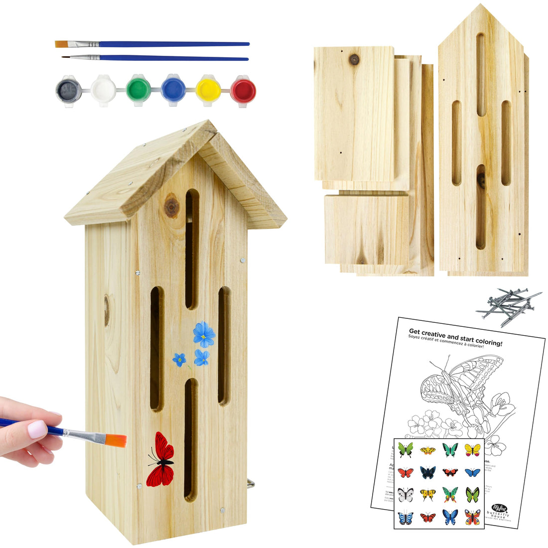 Nature's Way My First Butterfly House DIY Art Craft Kit - Creative Wooden Building & Painting STEM Gift for Kids and Adults