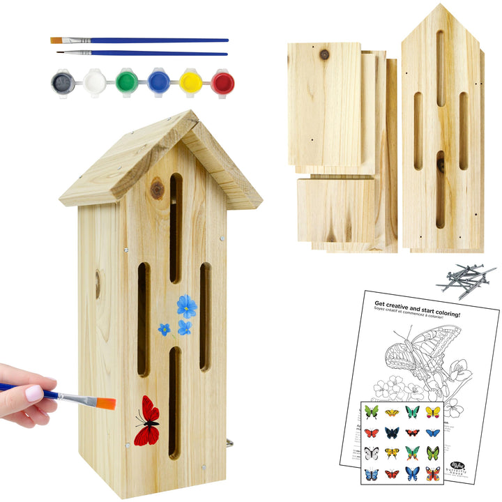 Nature's Way My First Butterfly House DIY Art Craft Kit - Creative Wooden Building & Painting STEM Gift for Kids and Adults