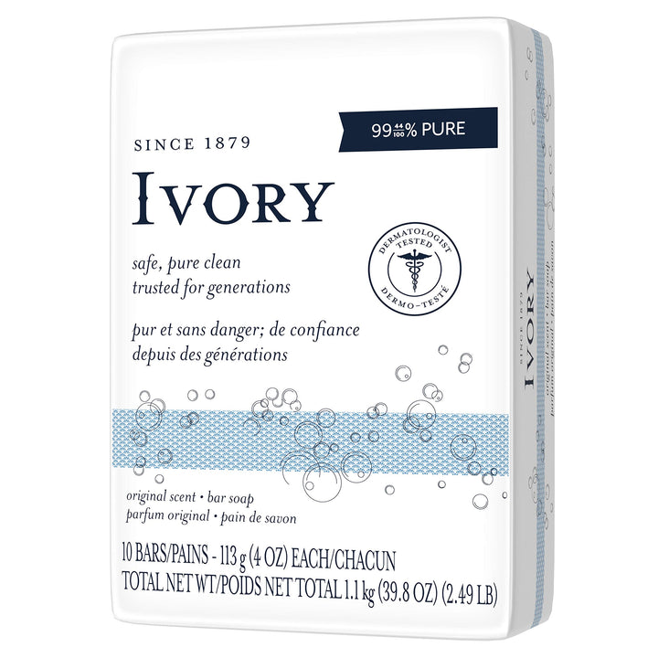 Ivory Bar Soap, Original Scent, 10 count, 4 oz (Pack of 8, total of 80 Bars)