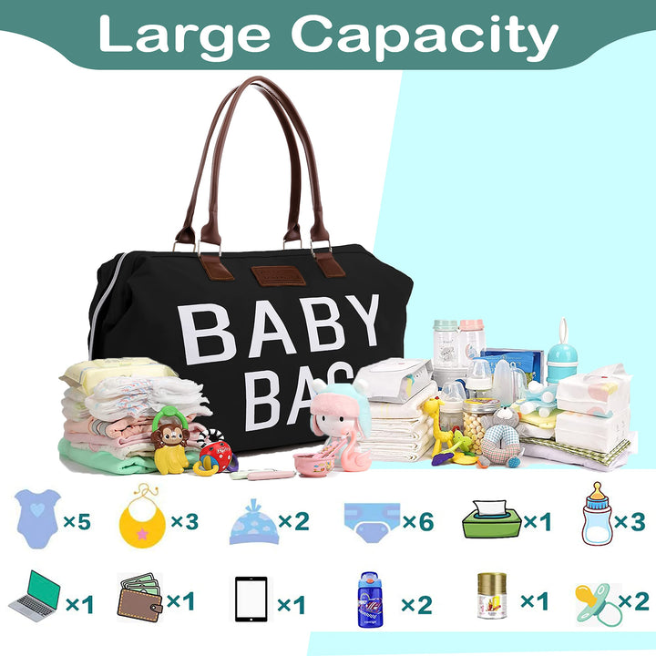 CHQEL Baby Diaper Bag, Mommy Bags for Hospital & Functional Large Baby Diaper Travel Bag for Baby Care (BLACK)