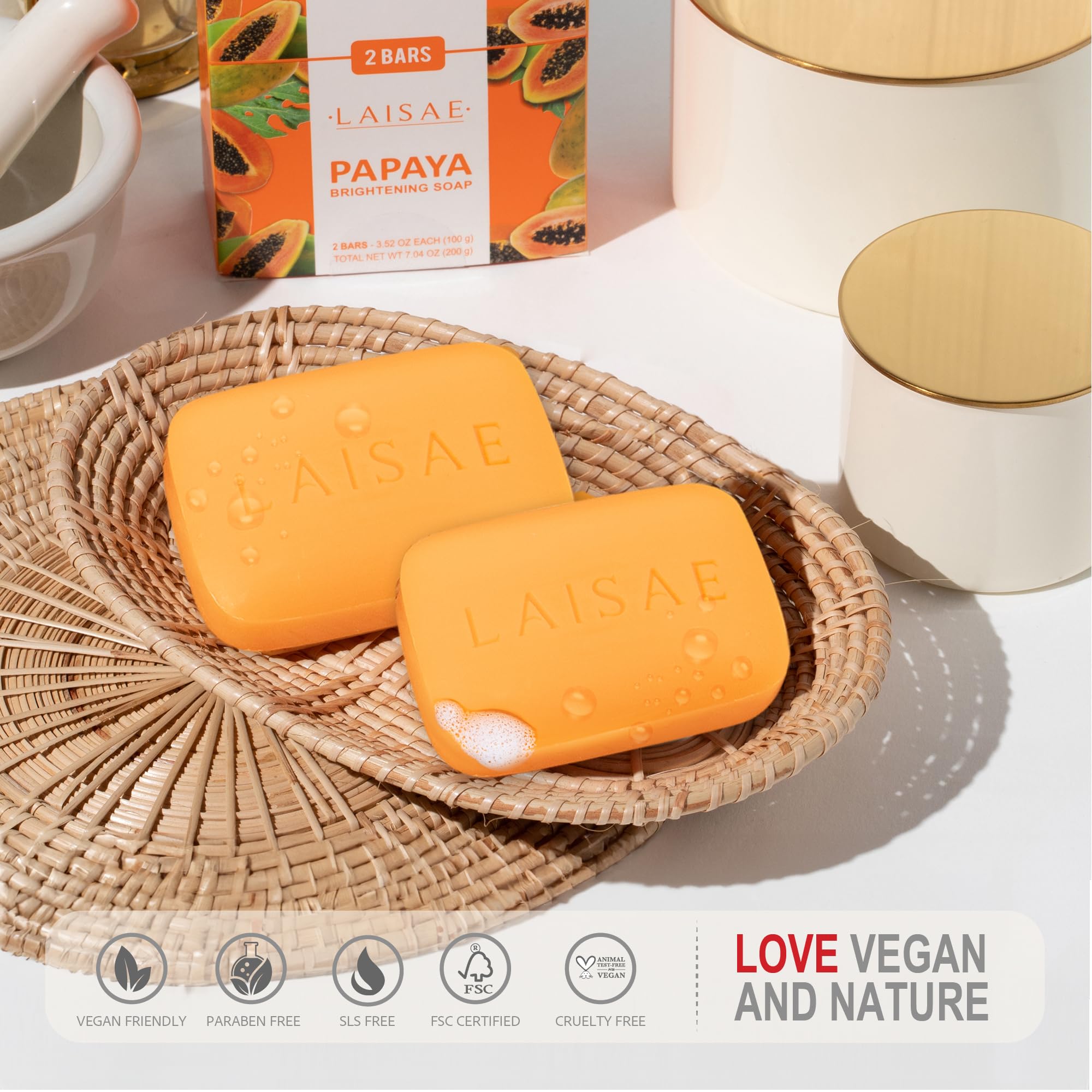 Papaya Whitening Soap - For Natural Skin Lightener - Help Exfoliates & Cleanses Body-Facial - Eliminates Acne Scars, Age Spots, Discoloration & Fine Lines - Suitable For All Skin Types