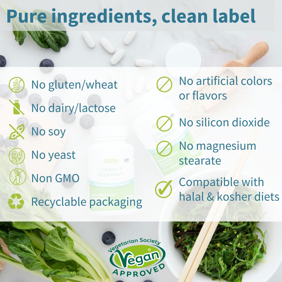 Igennus Algae Calcium & Magnesium Supplement, Plant Based, High Absorption, K2 & D3, Non-GMO Red Algae Mineral Complex for Bone & Teeth Support, with Boron, Vegan, 60 Tablets