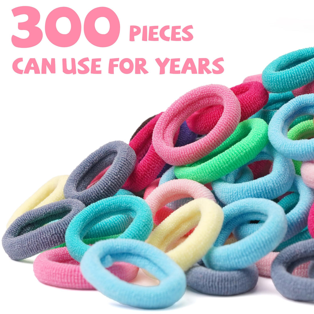 CÉLLOT 300PCS Baby Hair Ties,Diameter 0.8 Inch Seamless Finger Rubber Hair Elastics,Small Nylon Hair Ponytail Holders Hair Accessories for Girls Kids