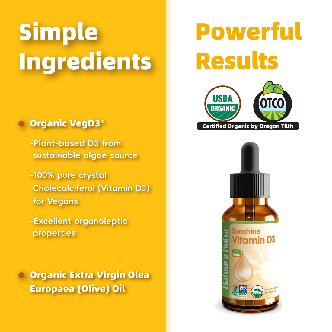 Nature's Nutra Sunshine Vitamin D3 400IU, 2 Fl. Oz (60ml), Premium Baby and Infant Liquid Drops, Toddlers Kids Children Multivitamin Supplement, Non-GMO, Plant Extract