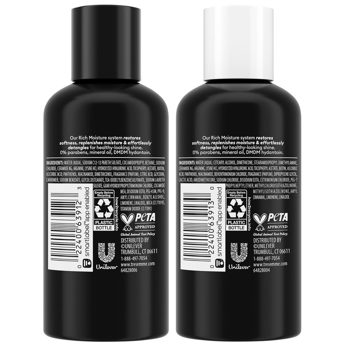 TRESemmé Travel Essentials, Rich Moisture Shampoo 3-Pack + Conditioner 3-Pack – Moisturizing Hair Care with Hyaluronic Acid, Paraben-Free, 3 Oz Ea