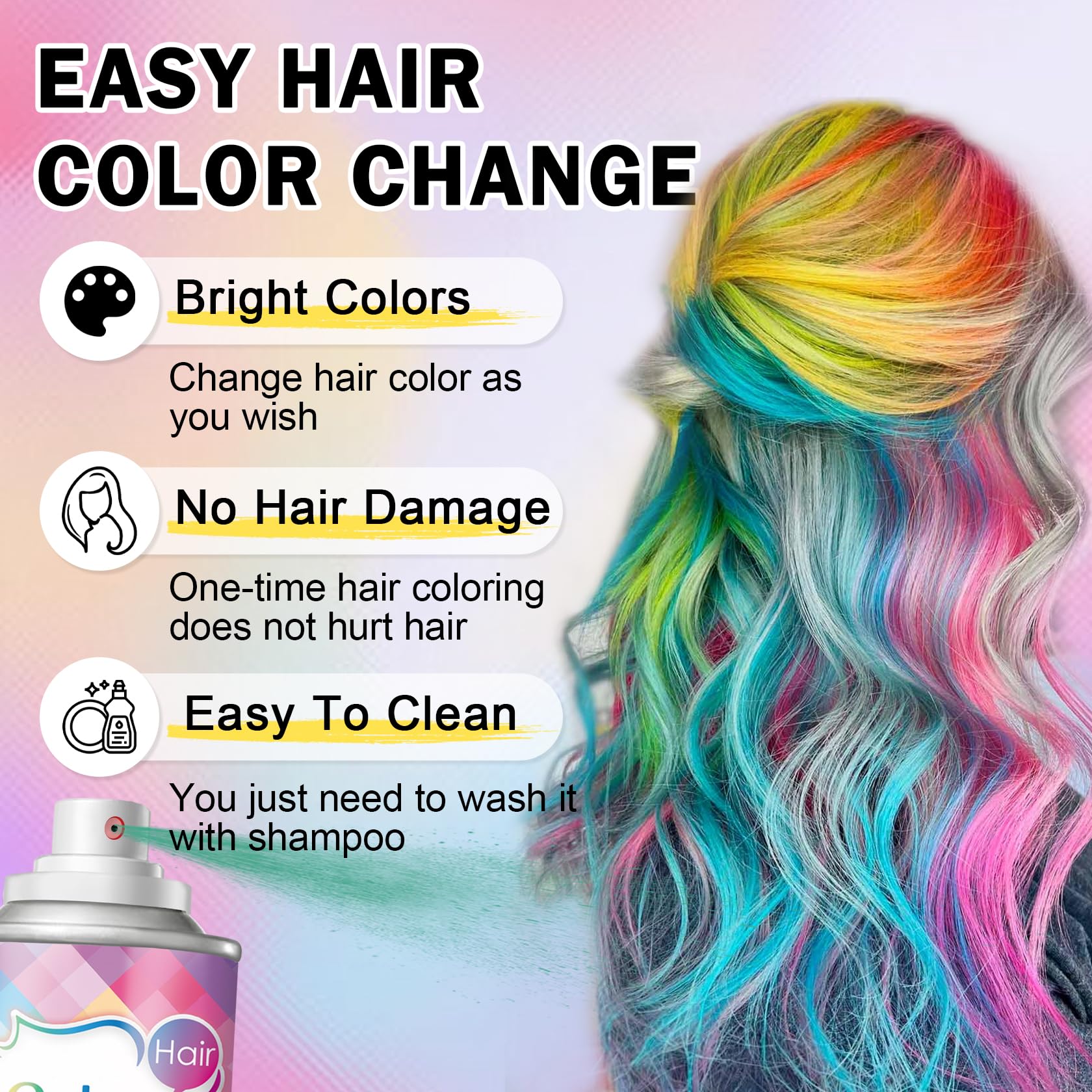 DAMUSI Gray Hair Spray Color Temporary, One-time Use Washable Temporary Hair Dye Spray for Women Kids, 120ML (Gray)
