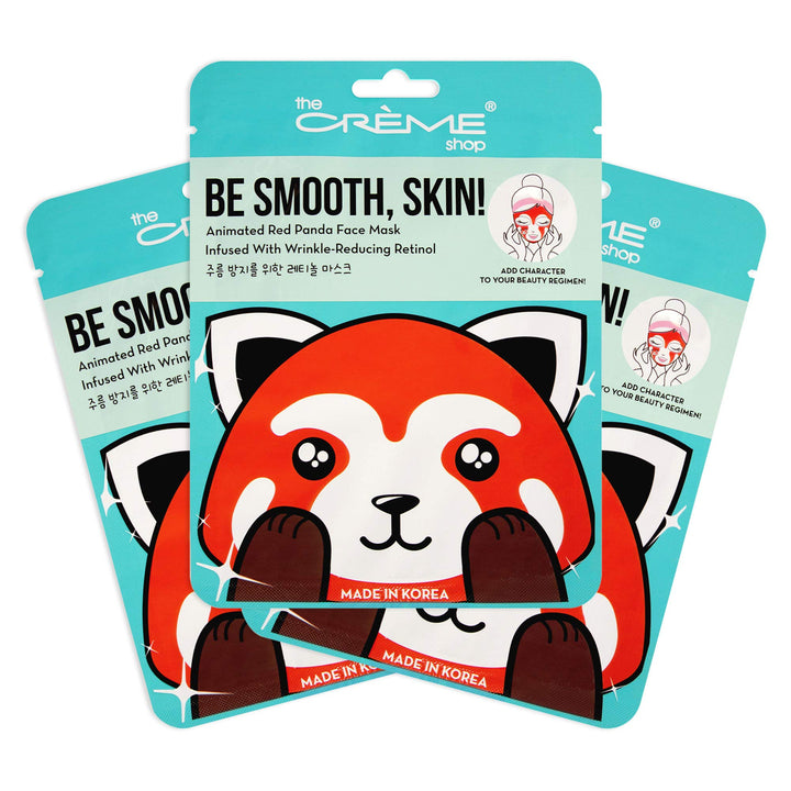 The Crème Shop Be Smooth, Skin! Animated Red Panda Face Mask, Retinol Facial Mask, K Beauty Sheet Mask - 3 Pack