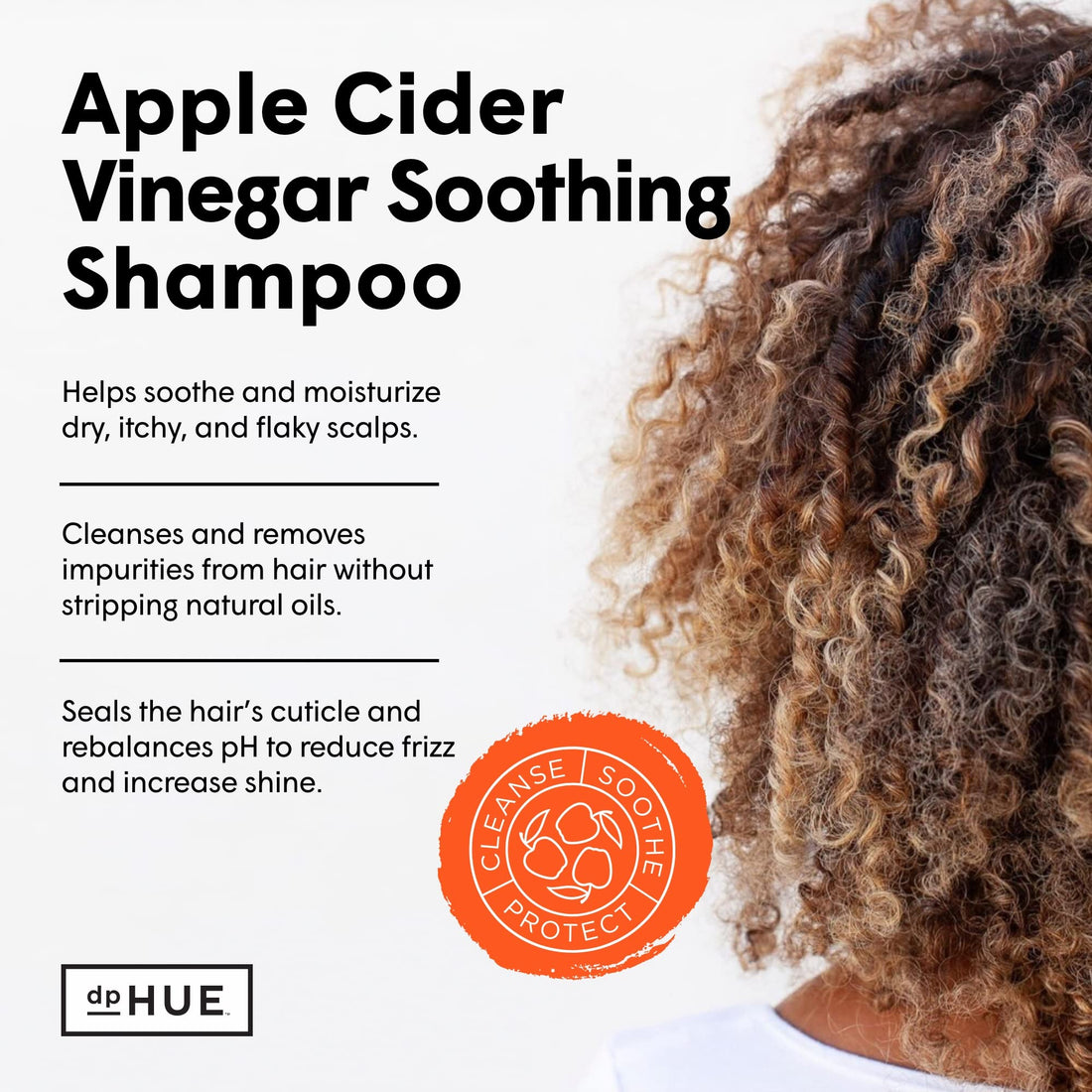 dpHUE ACV Soothing Shampoo, 8.5 oz - Sulfate Free Dry Scalp Shampoo For Color Treated Hair With Apple Cider Vinegar, Ginger Root, Lavender and Aloe