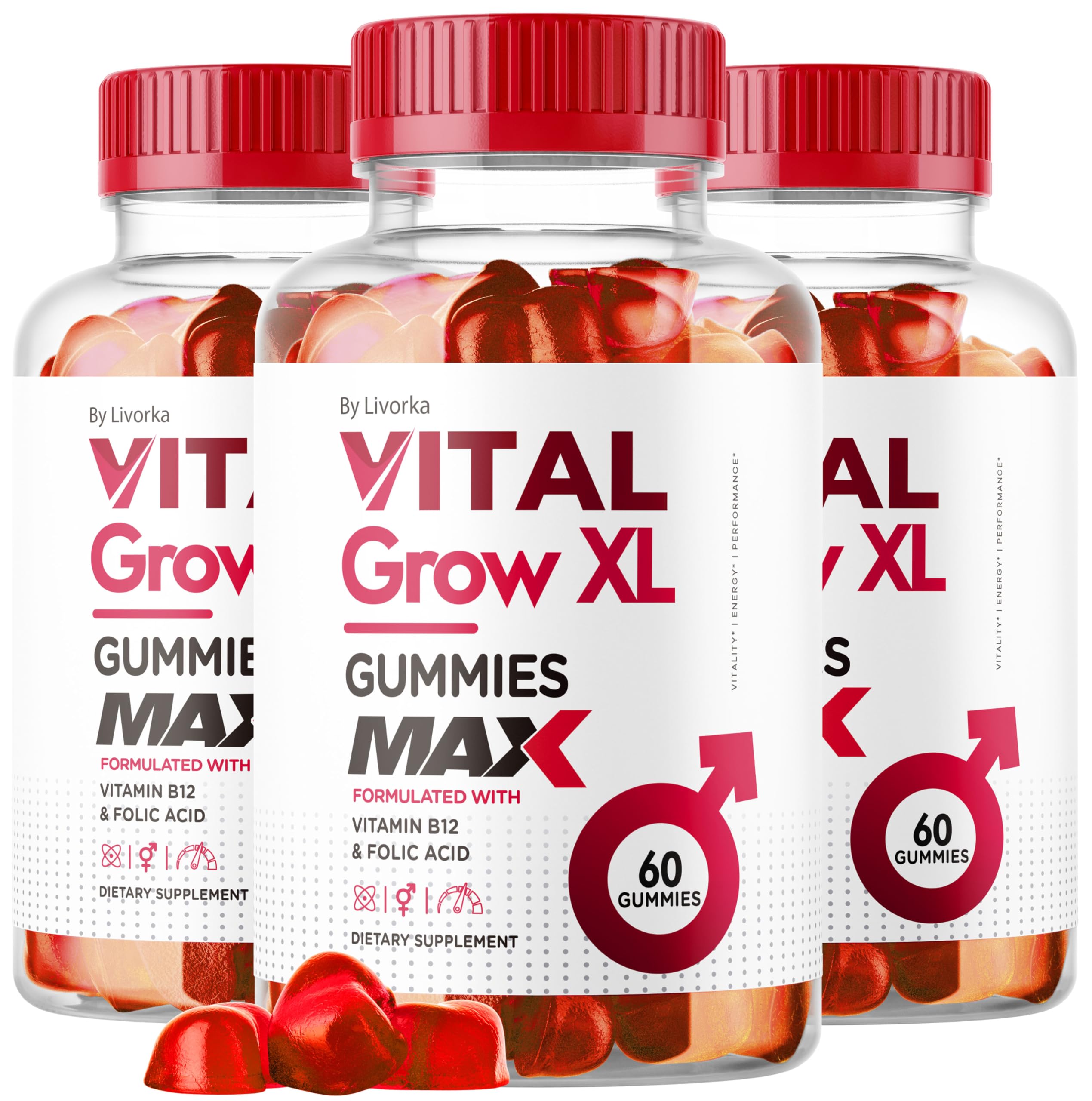 (3 Pack) Vital Grow XL Male Gummies - Men's Performance Gummies 1050MG Vital GrowXL Blend, Vital Growth Gummy Advanced Formula, 180 Gummies for 3 Months