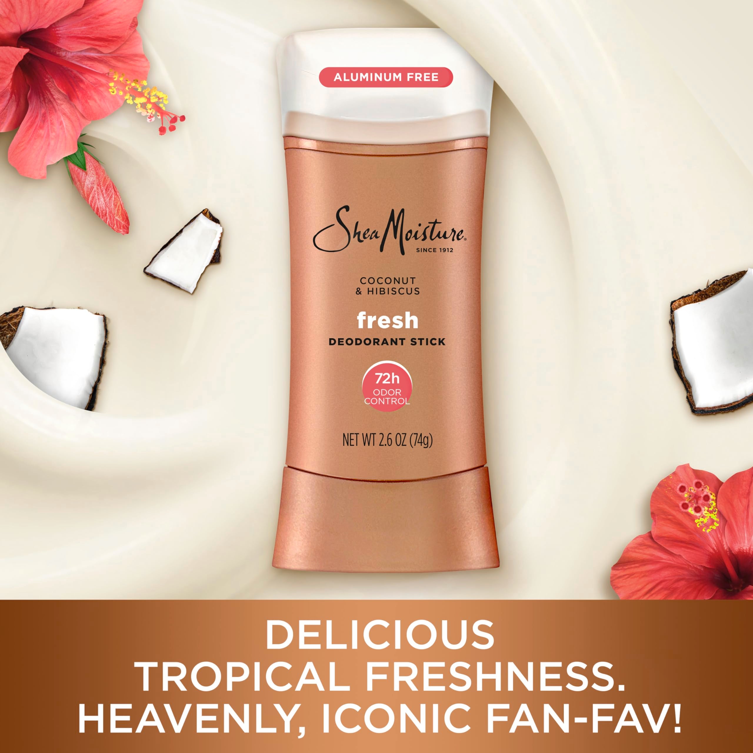 Shea Moisture Deodorant Stick 72h Odor Control Coconut & Hibiscus Fresh Aluminum Free 2.6 oz