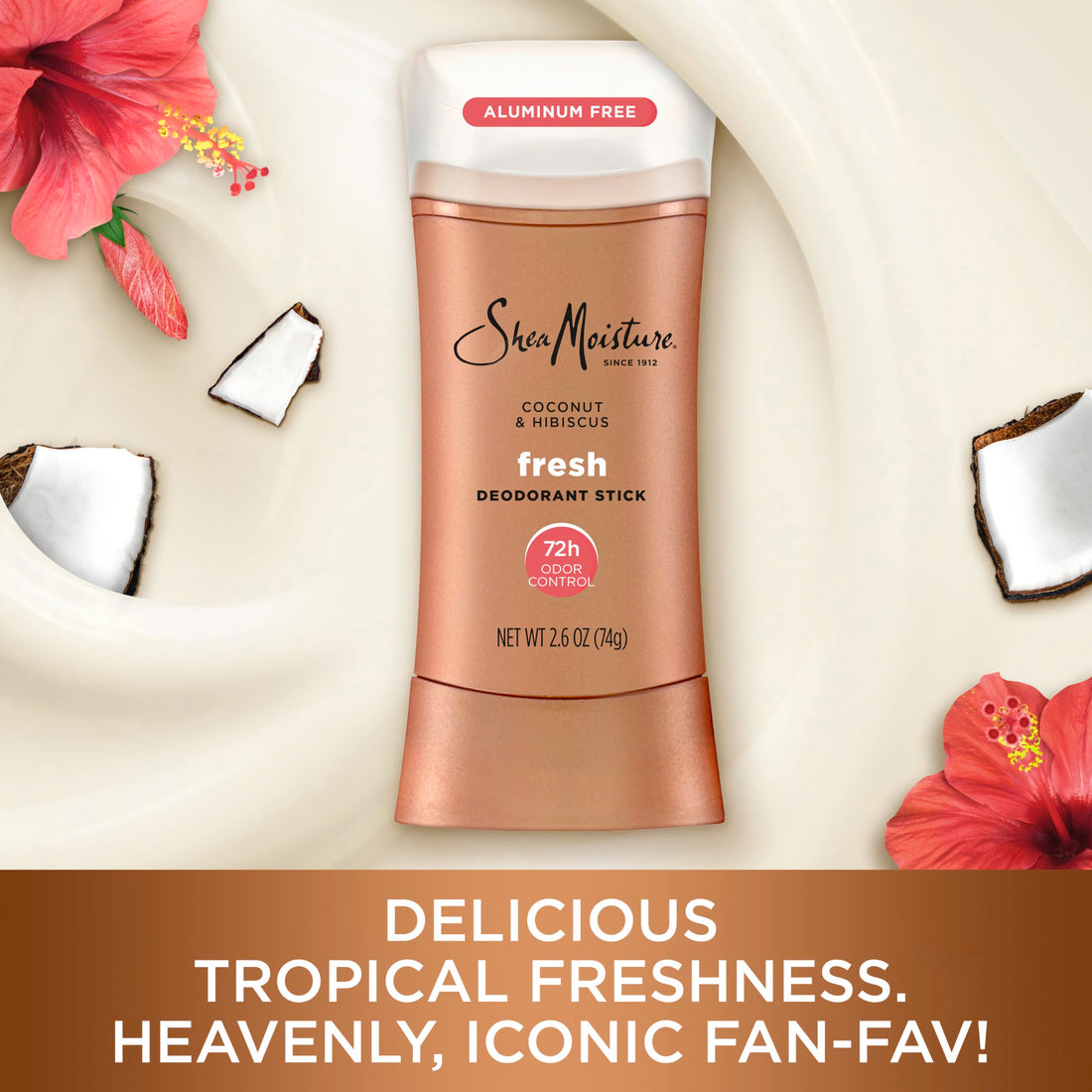 Shea Moisture Deodorant Stick 72h Odor Control Coconut & Hibiscus Fresh Aluminum Free 2.6 oz