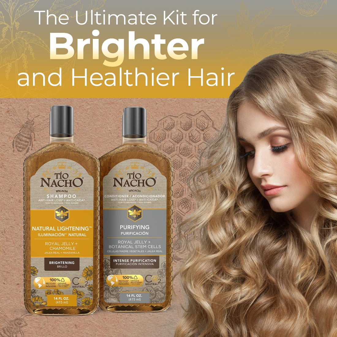 Tio Nacho Shampoo & Conditioner Set - Natural Lightening Shampoo with Royal Jelly & Chamomile + Purifying Conditioner with Botanical Stem Cells, Enhances Volume & Shine, 14 oz Each