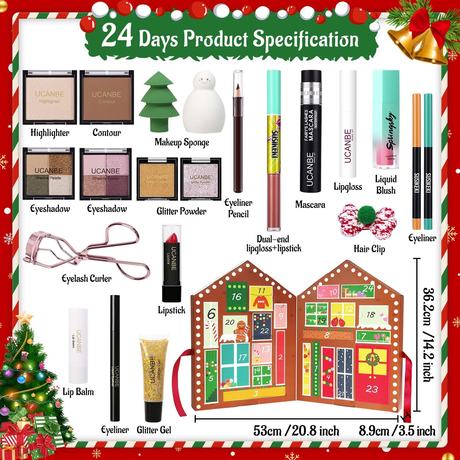 Makeup Advent Calendar 2025, 24 Days Christmas Gift Makeup Sets For Women, UCANBE 2025 Xmas Countdown Calendar Full Makeup Kits Beauty Makeup & Cosmetic For Teens, Girls Gift