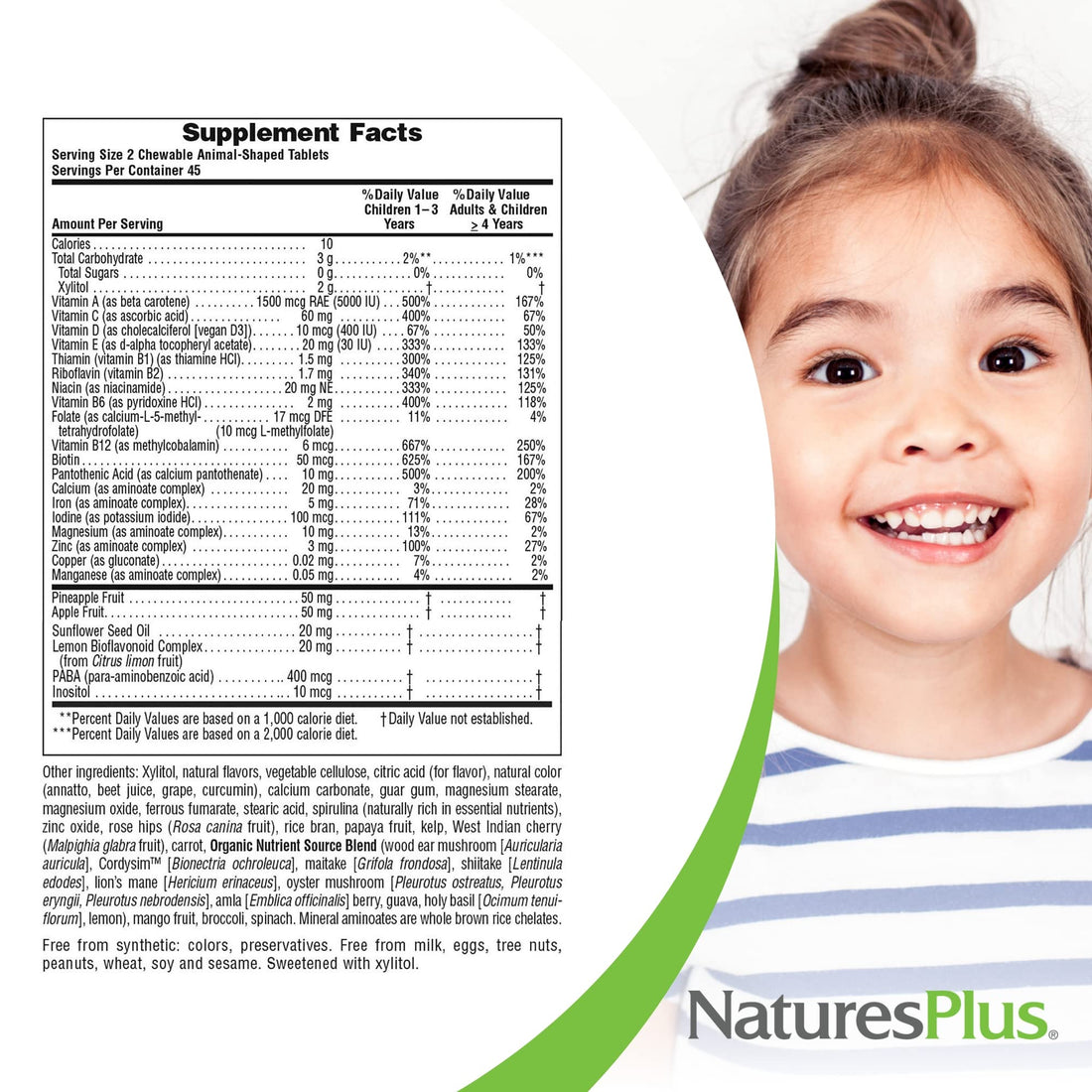 Natures Plus Animal Parade Sugar-Free Children's Multivitamin - Assorted Cherry, Grape & Orange Flavors - Pack of 2, 90 Chewable Tablets - 90 Total Servings