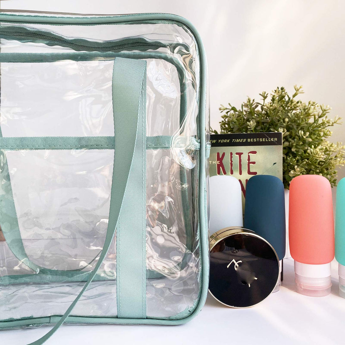 ANEMEL Clear Tote Bag Cosmetic Bag Transparent Makeup Toiletry Lightweight Waterproof Organizer Beach Bag Green
