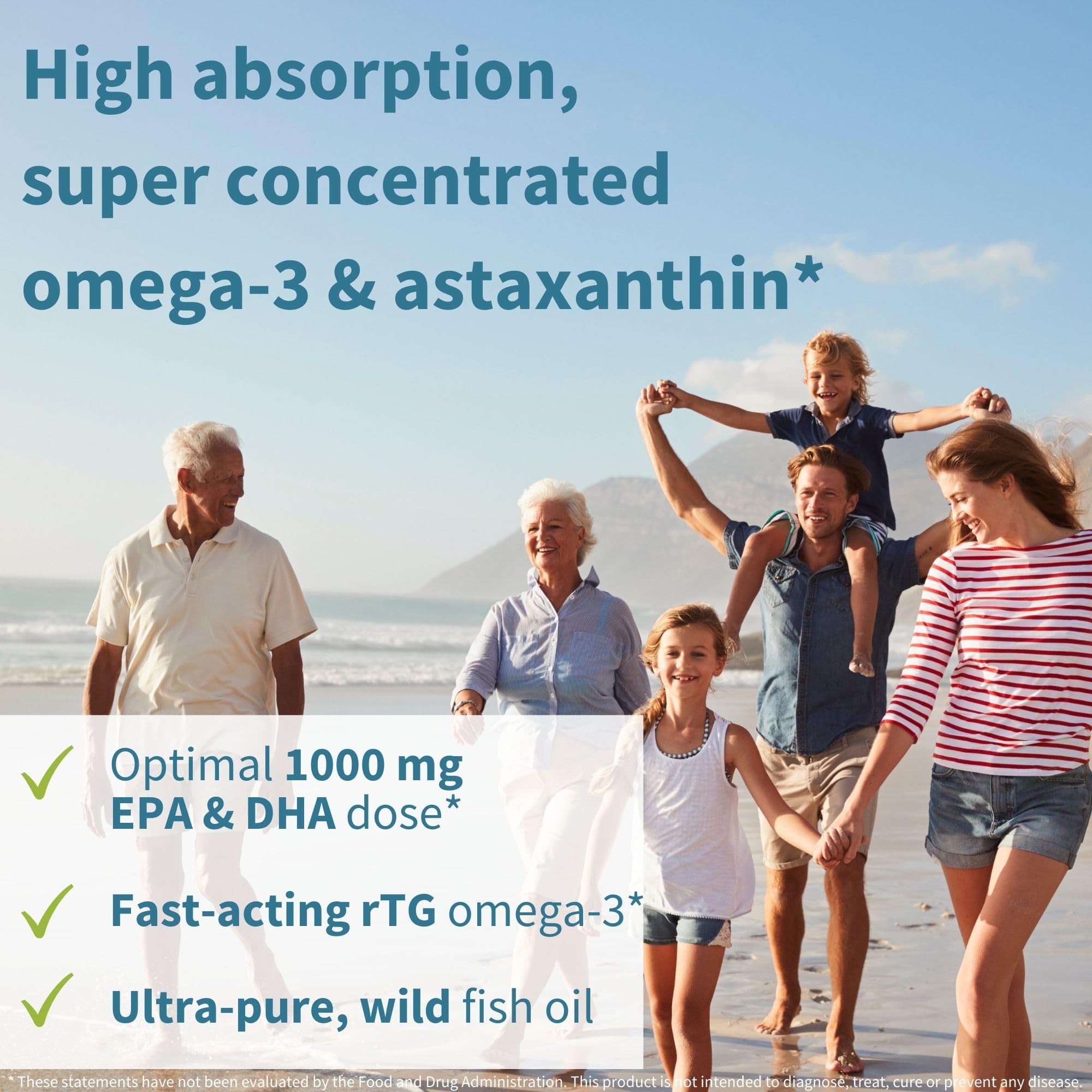 Igennus Advanced Triglyceride Omega 3 Wild Fish Oil rTG EPA DHA 1000mg, Ultra Pure Non-GMO Fatty Acids with Astaxanthin, Free from Environmental Toxins, 180 Softgels