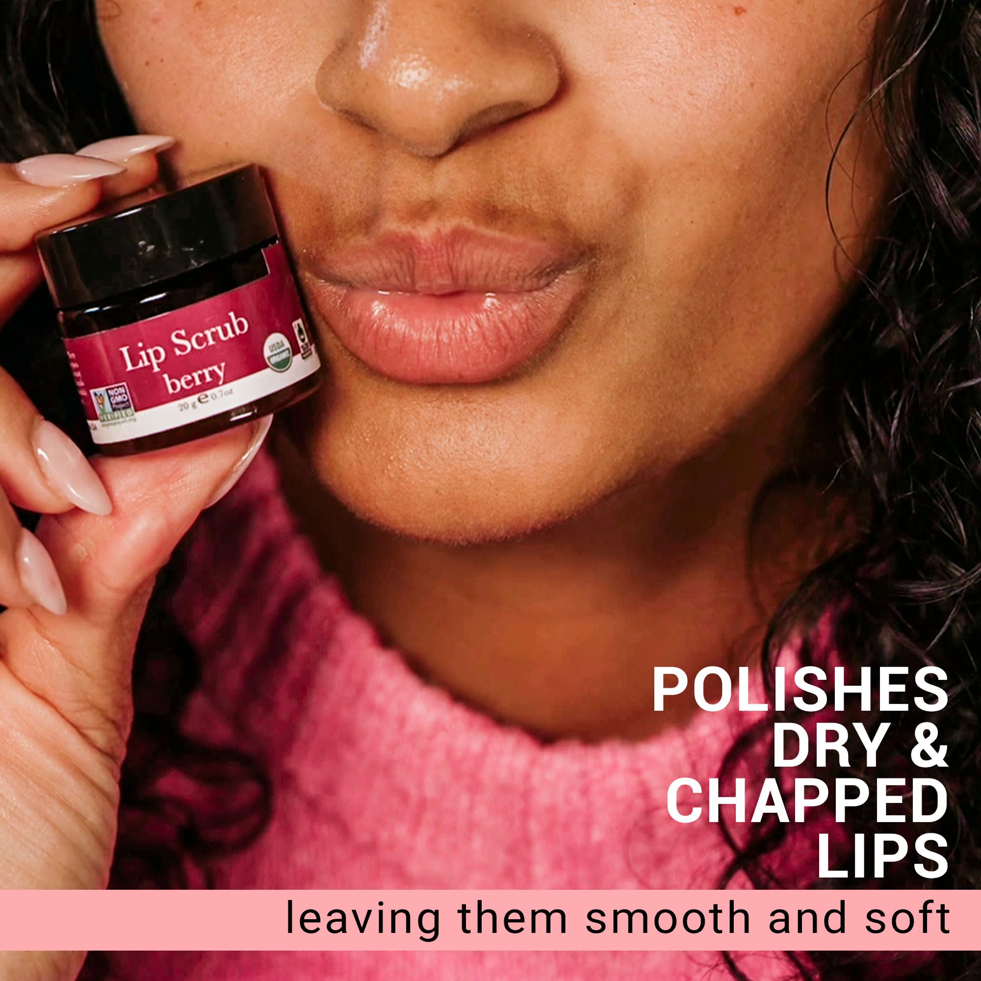 Lip Scrub, Berry Flavor - Organic Exfoliating Sugar Scrubs, Exfoliator for Chapped Dry Lips, Moisturizes With Fresh, Lush Natural Ingredients; Best Before Balm; for Men and Women (1 Container)