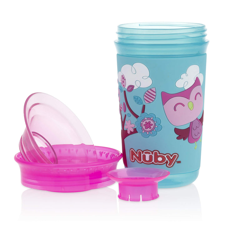 Nuby 360 Degree Easy Sip 3D Grip Wonder Cup with Printed Silicone Sleeve, 10 Oz, Owl