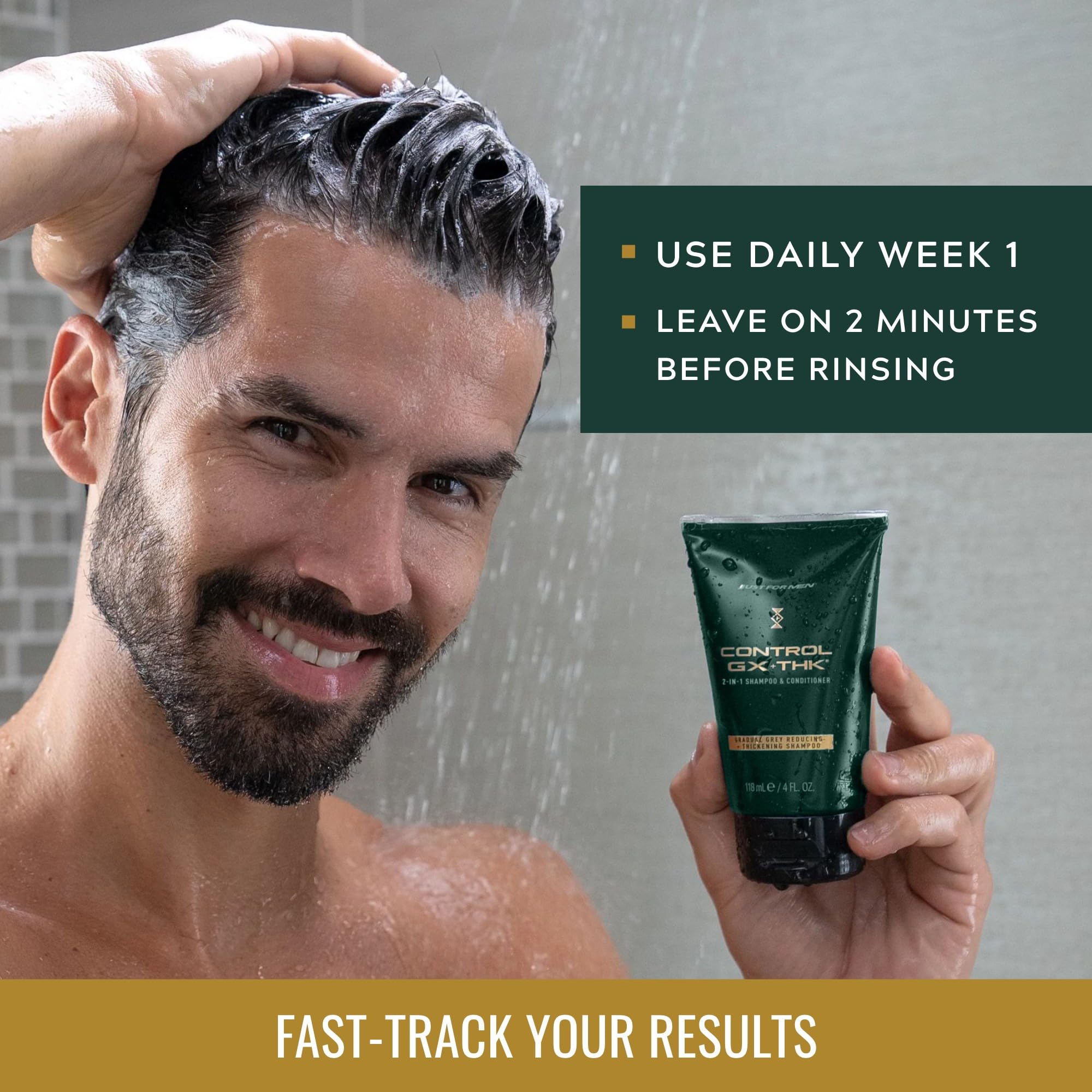 Just for Men Control GX + THK Thickening Shampoo and Conditioner with Grey Reduction, Shampoo for Thinning Hair with Alpha Keratin, Thickens Hair Up to 20%, Works with Every Hair Texture, 4 oz