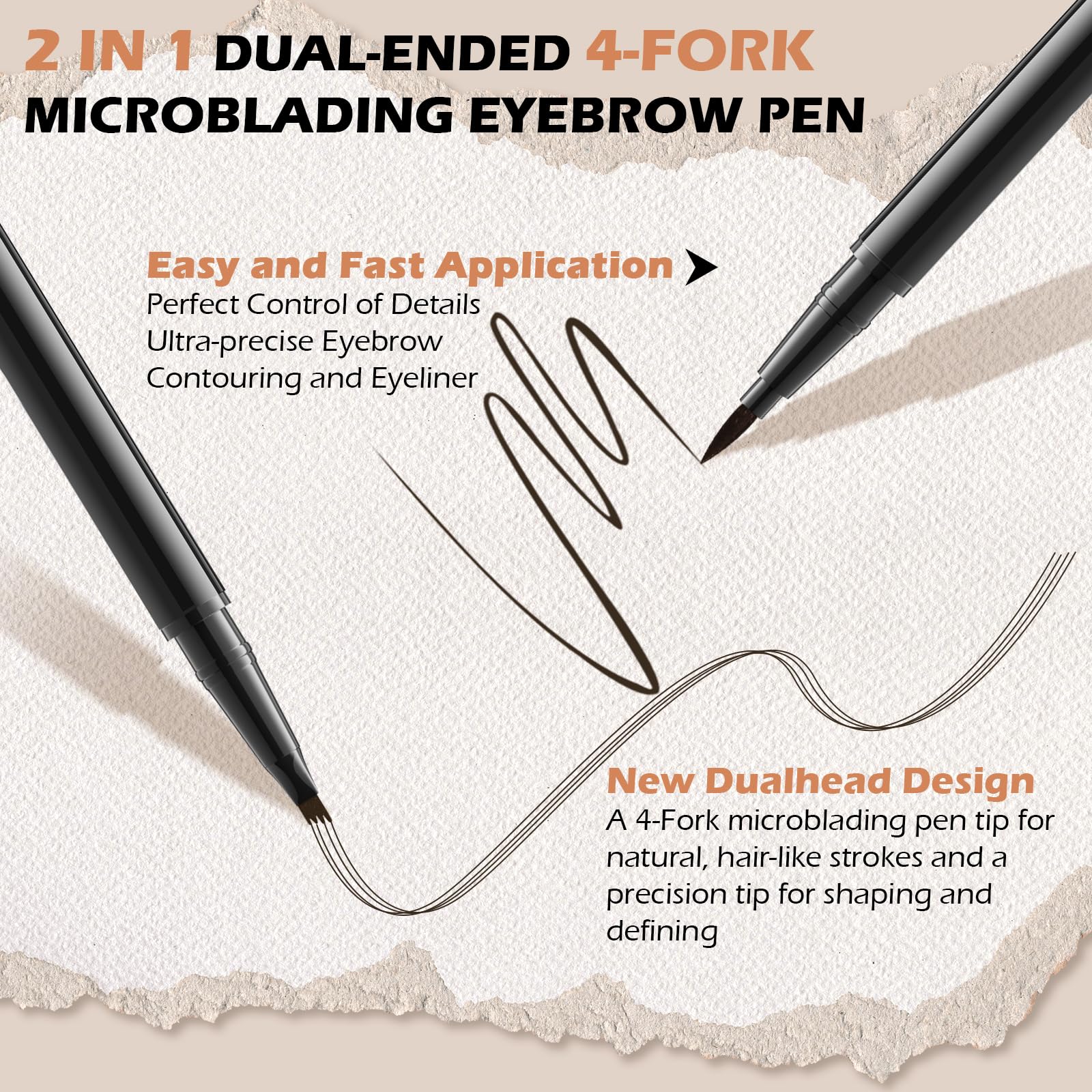 2PCS Microblading Eyebrow Pencil with Brush, 2-In-1 Dual-Ended Waterproof Eyebrow Pen with 4-Fork-Tip & Ultra-Precise-Tip for Hair-Like Natural Eyebrow Makeup, Eye Brow Pencils for Women -Dark Brown