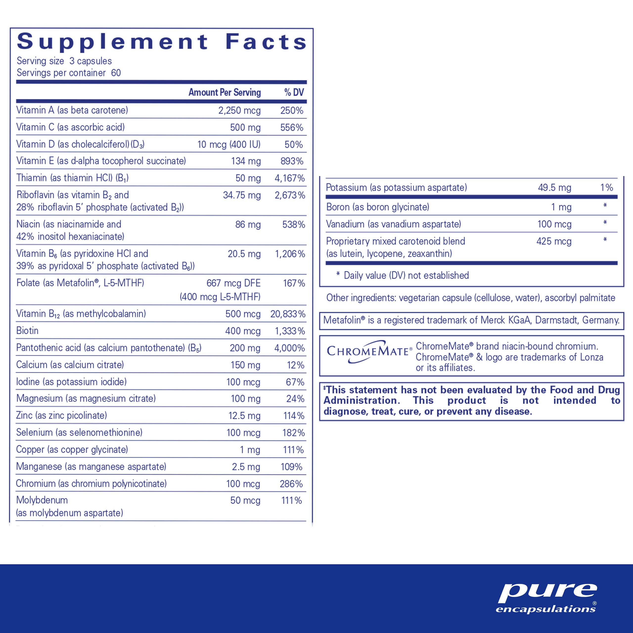 Pure Encapsulations Nutrient 950 Without Iron | Supplement to Support Cardiovascular, Immune, and Cellular Health, Bones, Hormone Metabolism, and Carbohydrate Utilization* | 180 Capsules