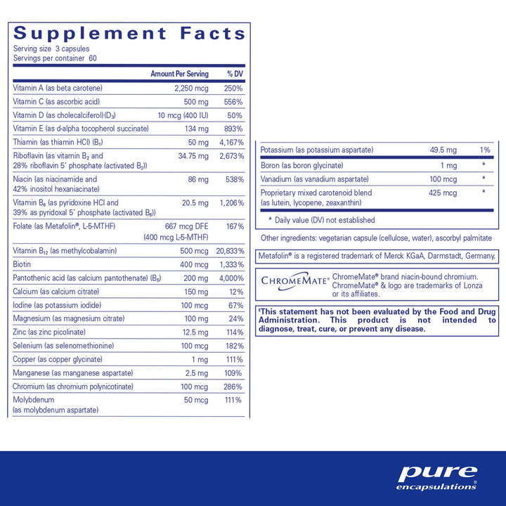 Pure Encapsulations Nutrient 950 Without Iron | Supplement to Support Cardiovascular, Immune, and Cellular Health, Bones, Hormone Metabolism, and Carbohydrate Utilization* | 180 Capsules