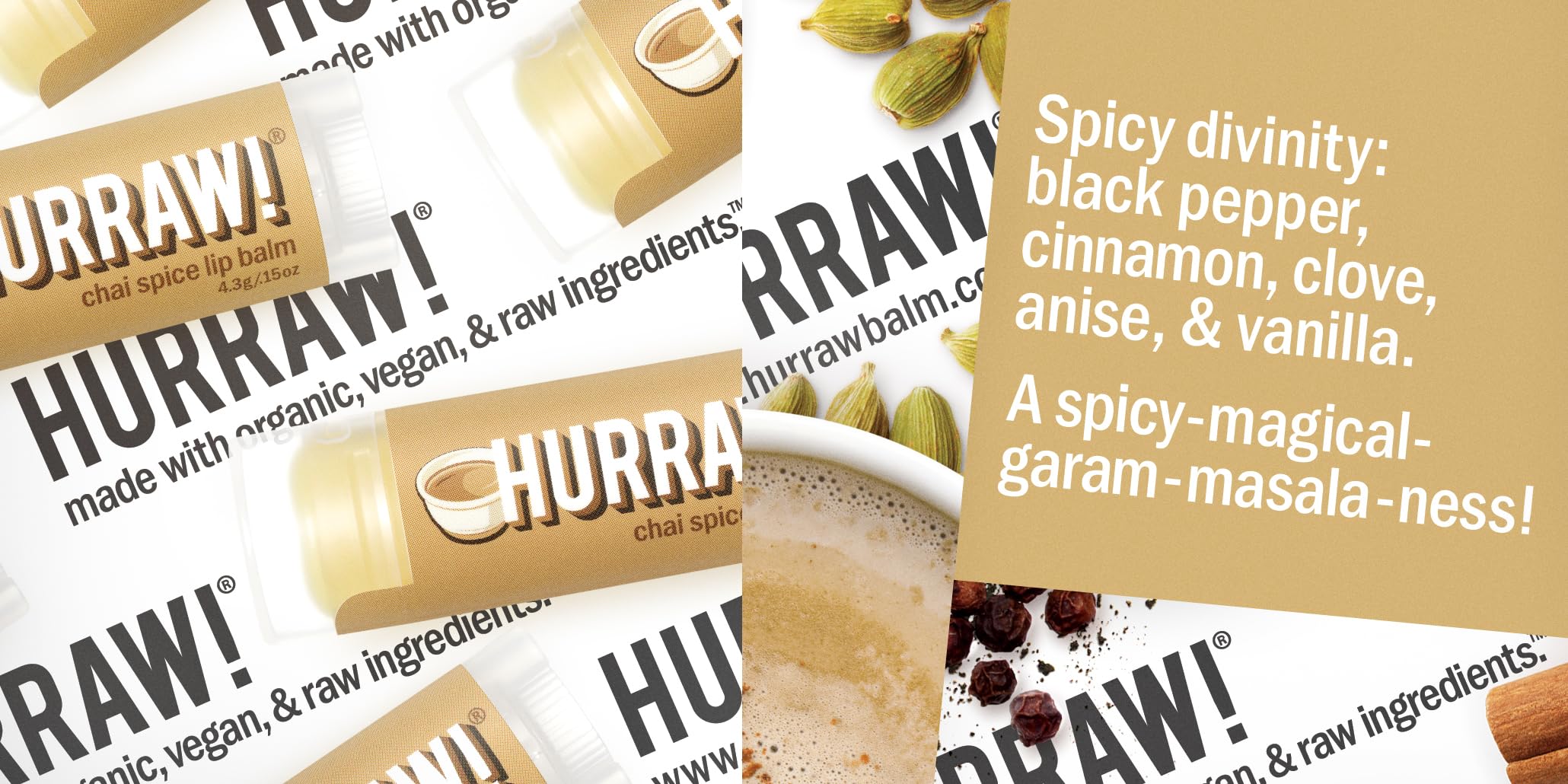 Hurraw! Chai Spice Lip Balm, 3 Pack: Organic, Certified Vegan, Cruelty and Gluten Free. Non-GMO, 100% Natural Ingredients. Bee, Shea, Soy and Palm Free. Made in USA
