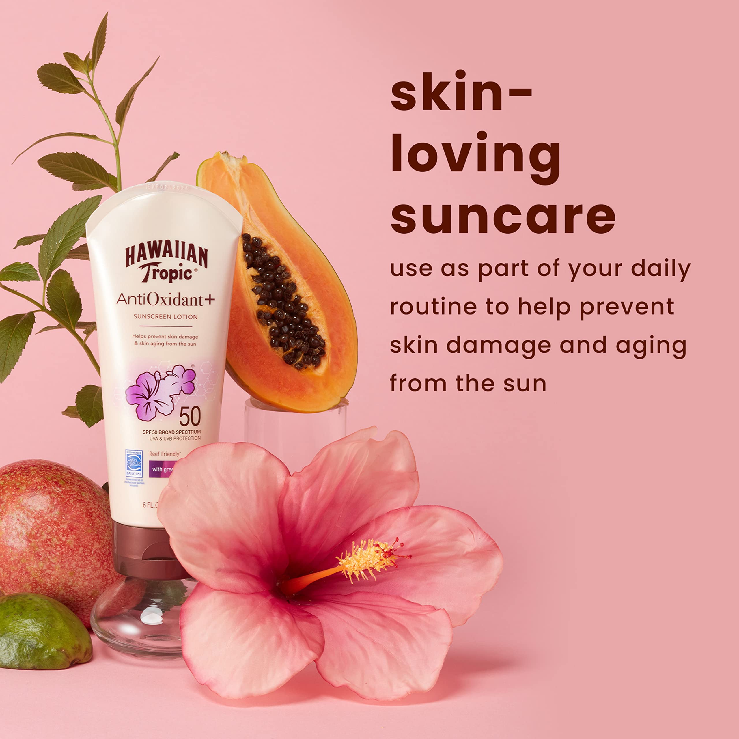 Hawaiian Tropic Skin Defense Sunscreen Lotion SPF 50, 6oz | SPF 50 Sunscreen Lotion with Green Tea Extract, Sunscreen Body Lotion, Oxybenzone Free Sunscreen, 6oz