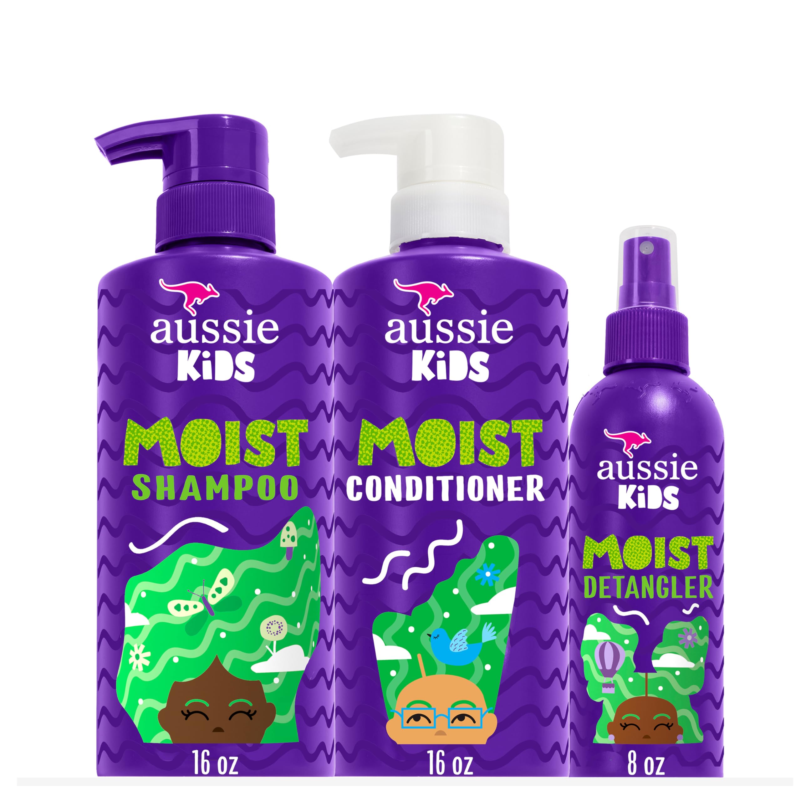 Aussie Kids Shampoo, Conditioner, and Detangler Bundle, Sulfate Free and Paraben Free