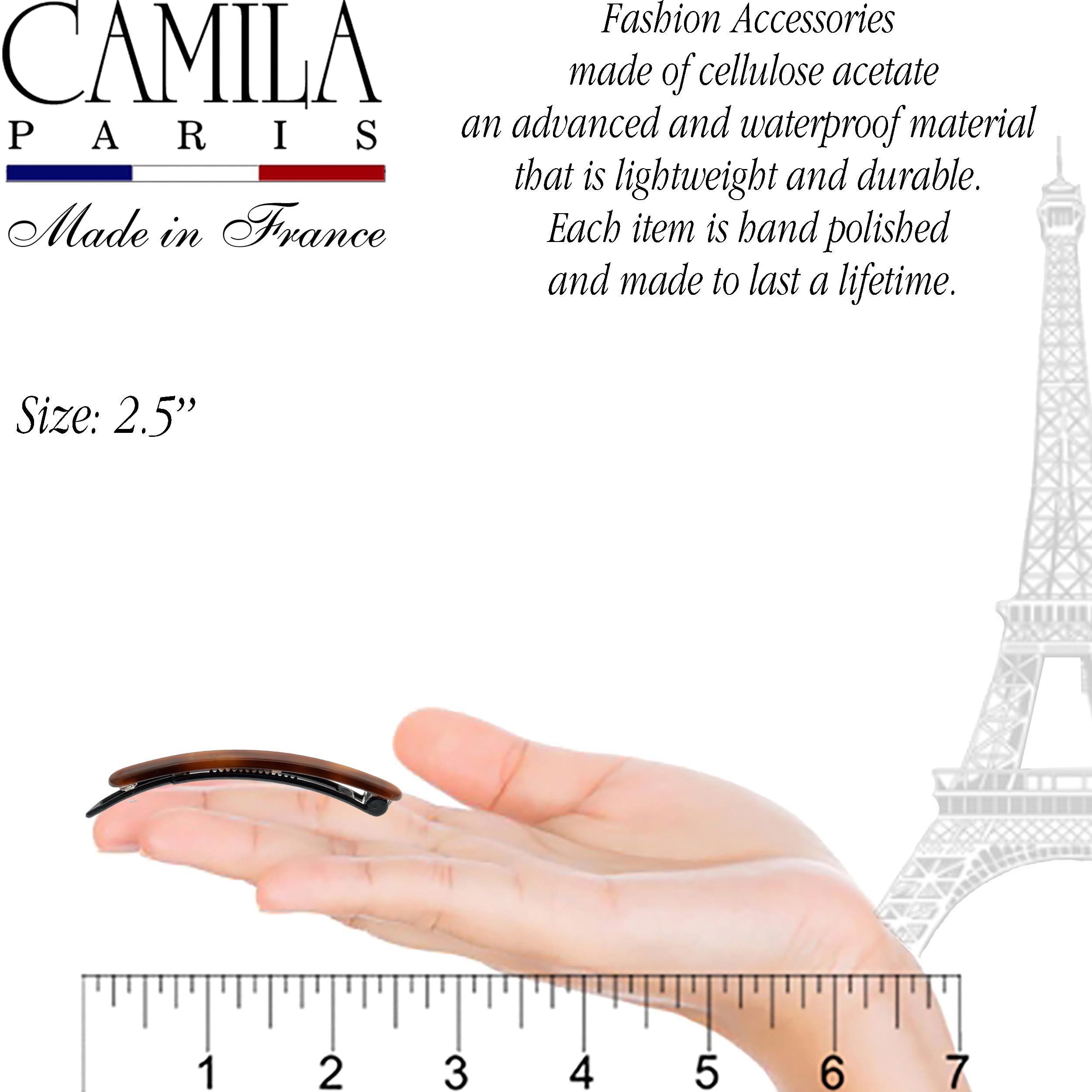 Camila Paris CP2250/2 French Hair Slides Clips for Women, Handmade, Girls Side Slide-in Barrette Clip, Hair Accessories for Women. Strong Hold No Slip Grip Fashion Durable and Styling, Made in France