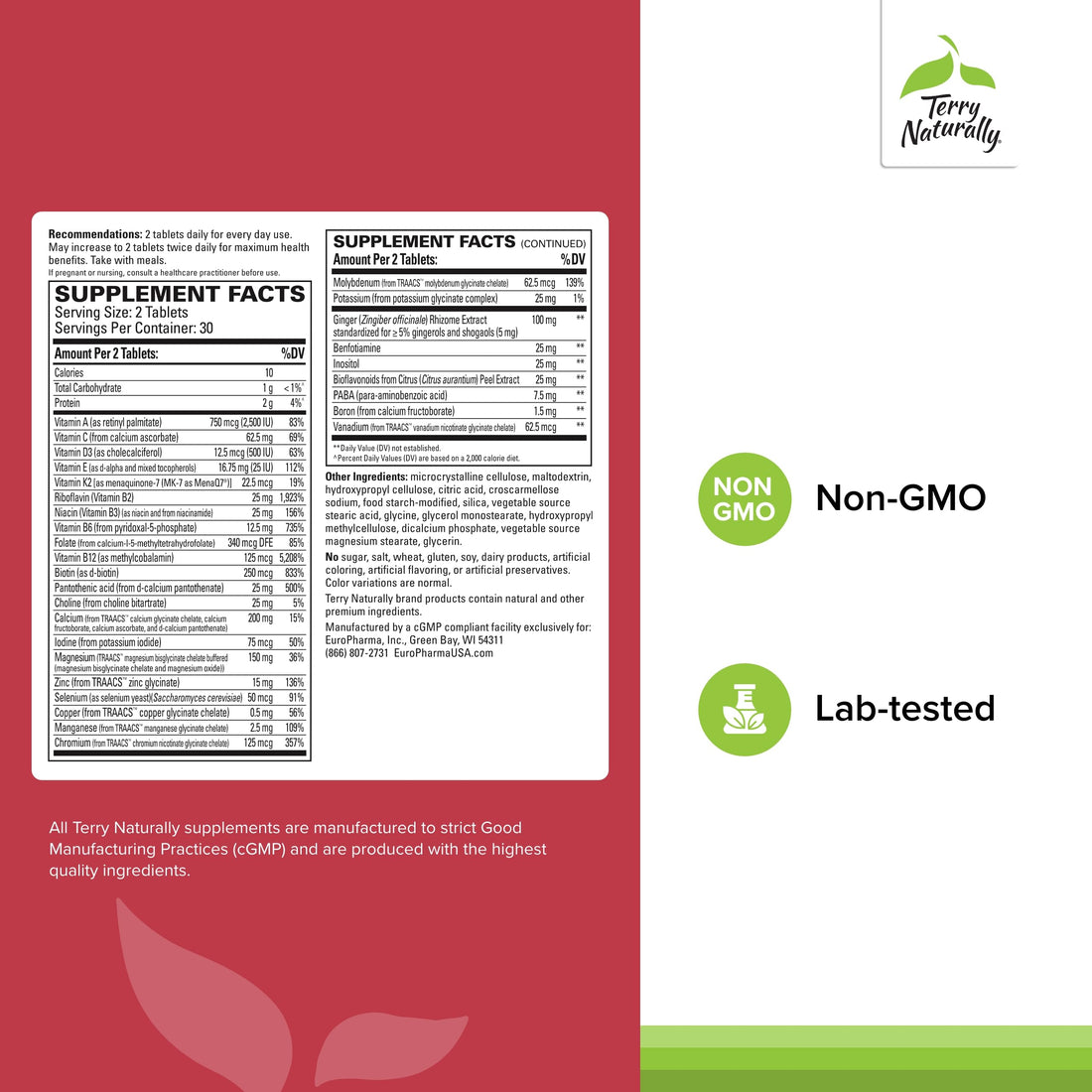 Terry Naturally Clinical Essentials - 60 Tablets - Multivitamin & Mineral Supplement with 30 Premium Nutrients, Gentle On The Stomach, No Vitamin Aftertaste - Non-GMO, Gluten-Free - 30 Servings