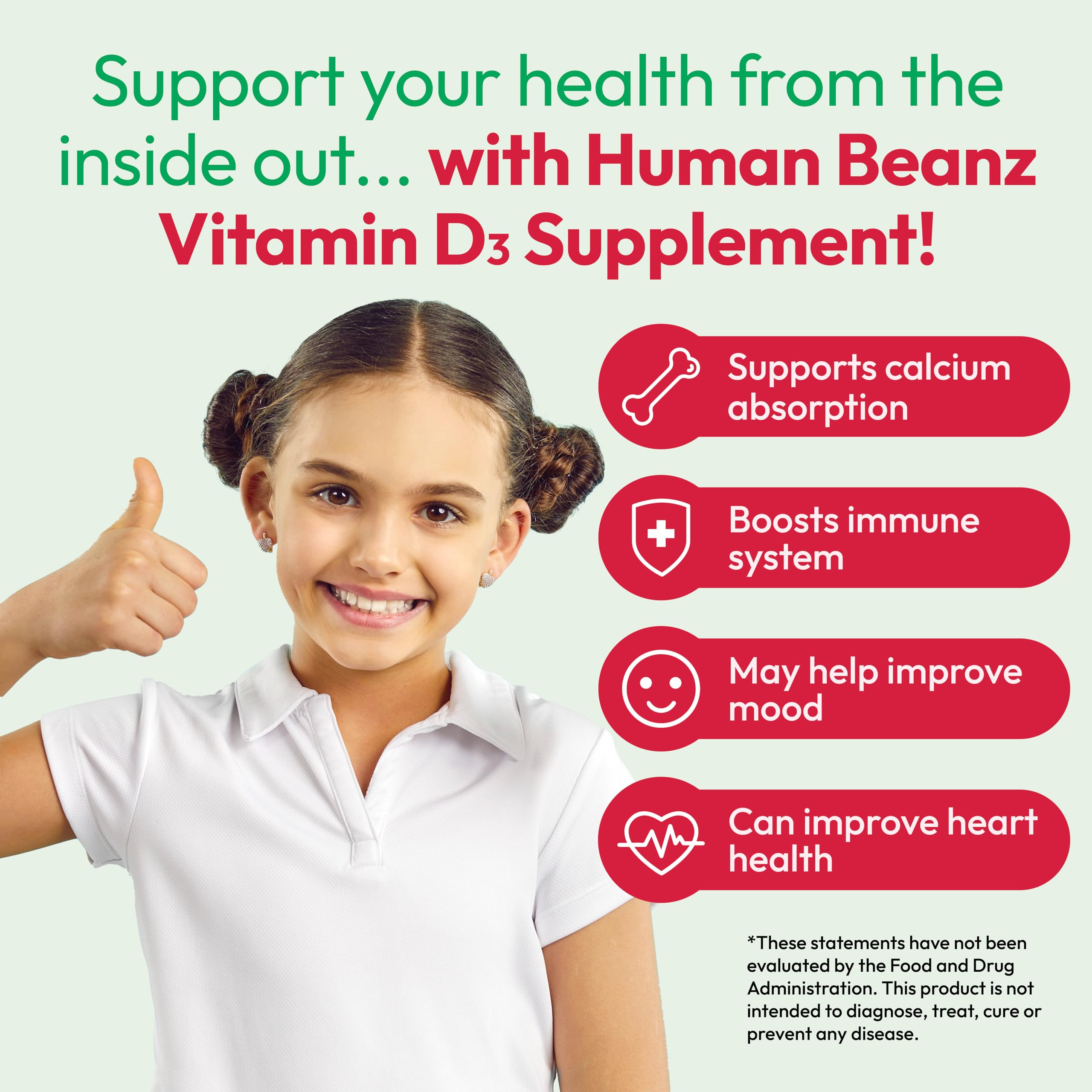 Human Beanz Vitamin D3 Jelly Bean Gummies for Kids, 25mcg/1000 IU Vitamin D, Nutritional Vegetarian Supplements, 120 Strawberry Blast Jelly Beans, Kosher