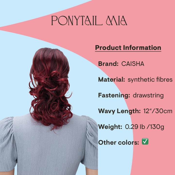 PRTTYSHOP Hair Piece Pony Tail Extension Draw String Voluminous Curly Heat-Resisting 14 light brown # 12 PH206