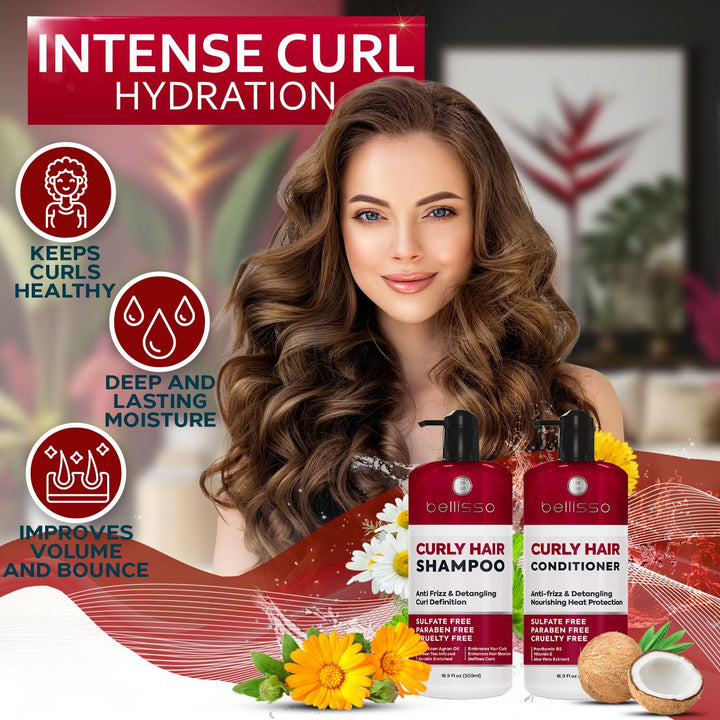 Curly Hair Shampoo and Conditioner Set - For Defining Wavy, Permed, Frizzy, Fine and Black Curls - Moisturizing, Sulfate Free Formula for Women and Men - Products are Safe for Color Treated Locks