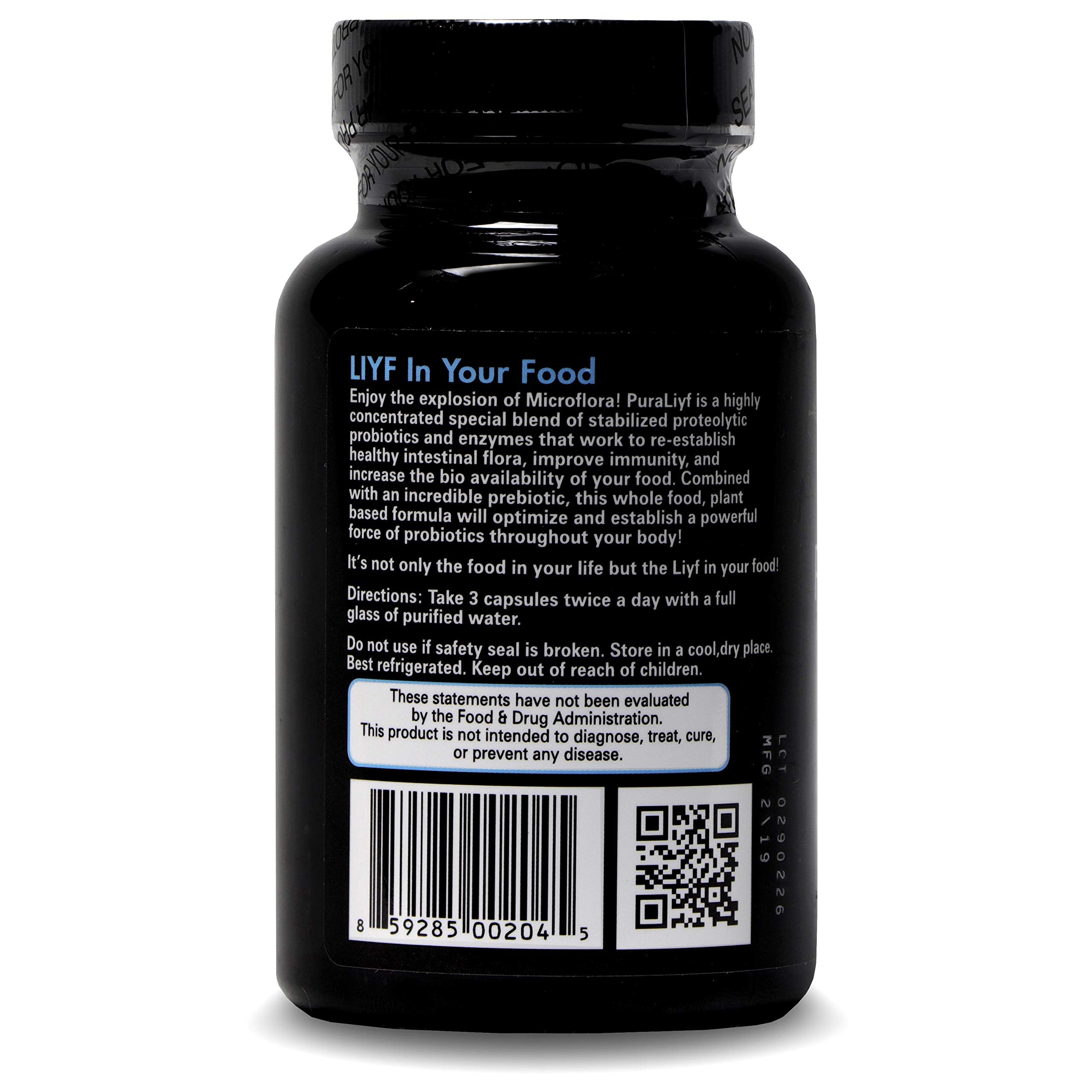 PuraDyme PuraLiyf Digestive Enzymes with Probiotics | Probiotic Supplement Enhanced with Proteolytic Enzymes for Digestion by Lou Corona | 180 Capsules