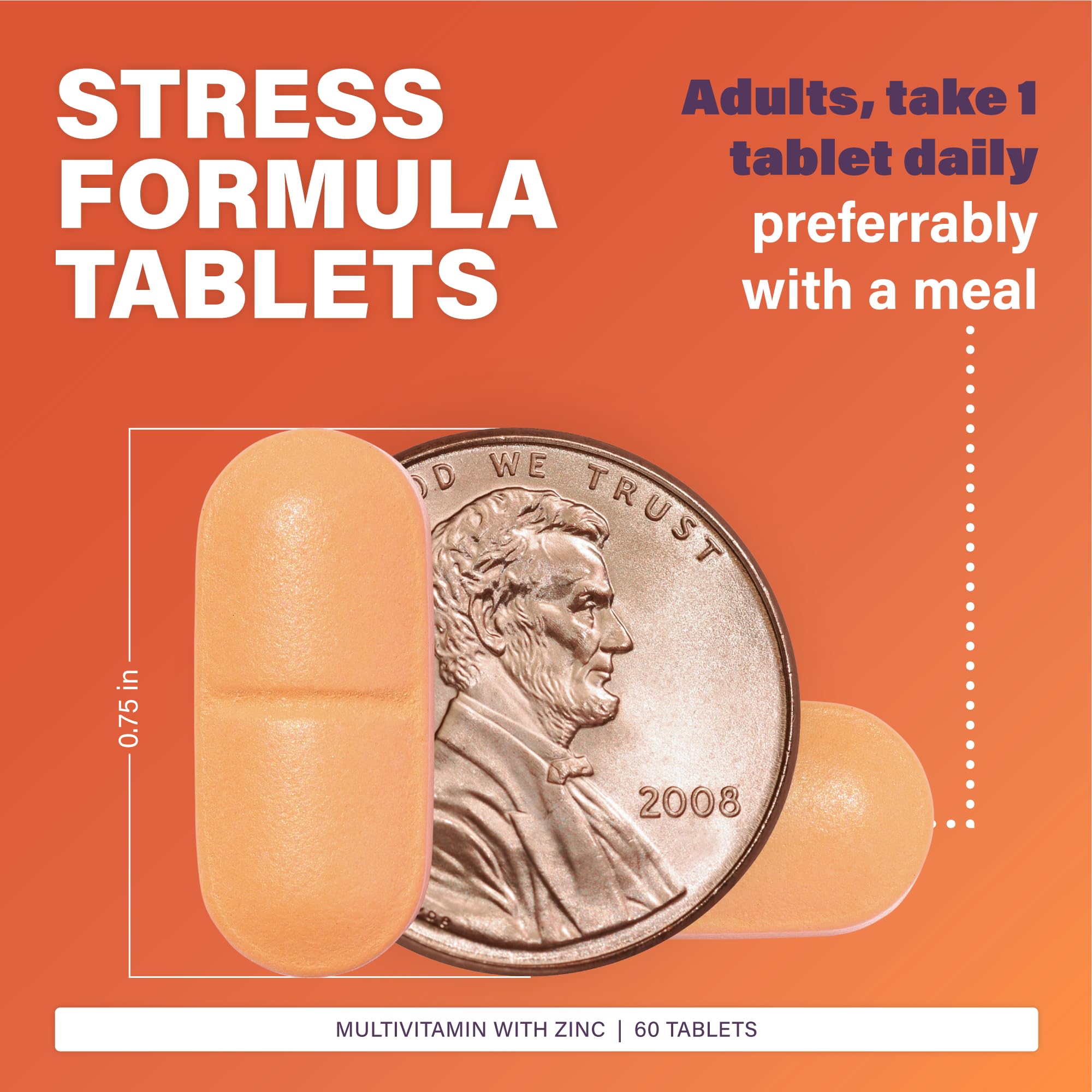 Rugby Multivitamin with Zinc Stress Formula - Dietary Supplement - 60 Tablets