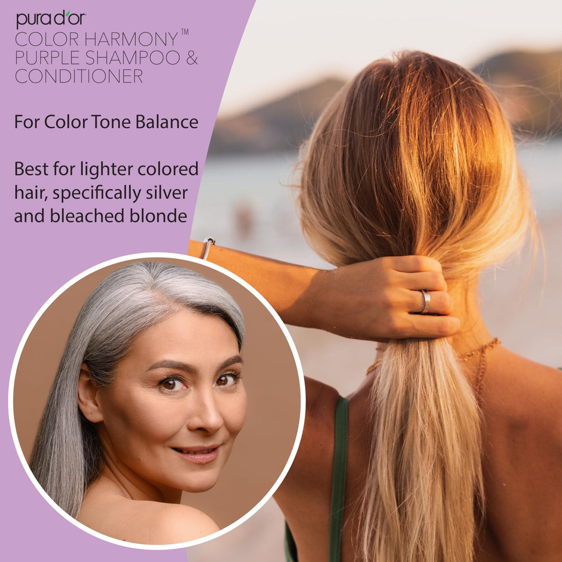 PURA D'OR 16 Oz ColorHarmony Purple Conditioner For Bleached, Blonde, Silver & Color Treated Hair - Keratin, Bamboo Fiber, No Sulfates, Select Natural Ingredients - Men & Women