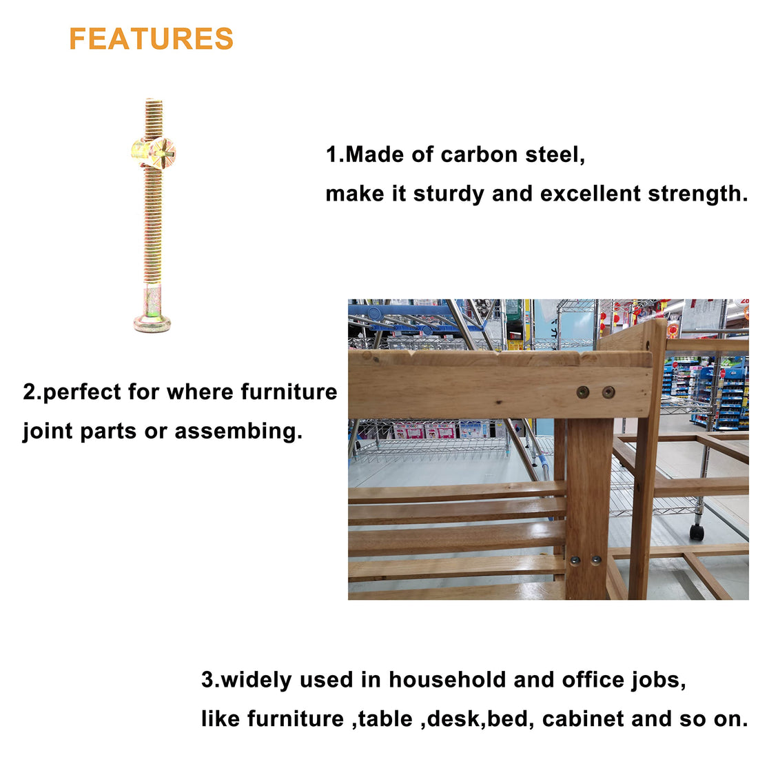 binifiMux Baby Bed Crib Screws Hardware Replacement Parts, 50pcs M6 x 40mm/ 50mm/ 60mm/ 70mm/ 80mm Hex Socket Cap Bolts Barrel Nuts Set for Crib Cot Chairs Bed Furniture,Zinc Plated
