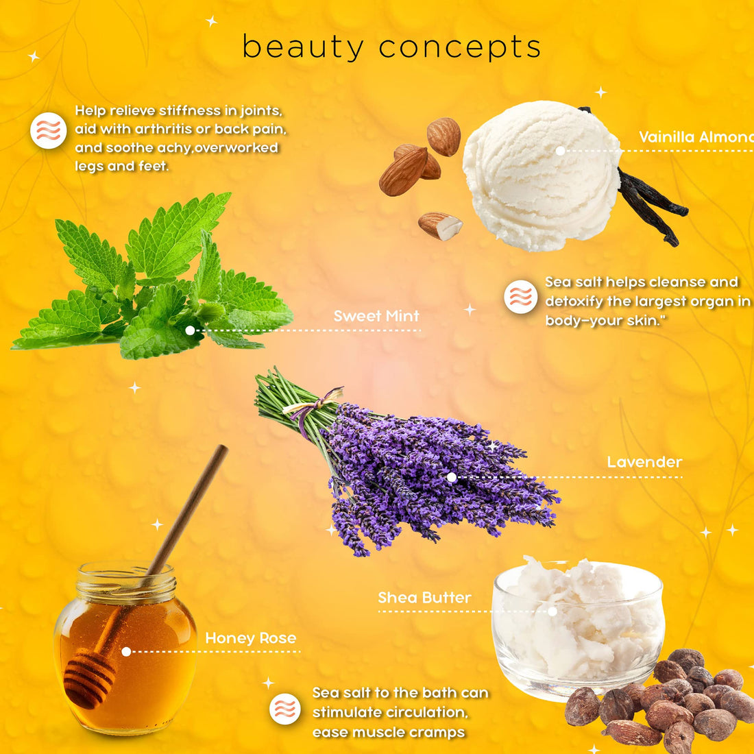 B.C. Beauty Concepts Aromatherapy Bath Salts- Epsom Salts for Soaking, Relaxing Bath Spa Set, Scented in Vanilla Almond, Shea Butter, Sweet Mint, Honey Rose, and Lavender, Sage Floral