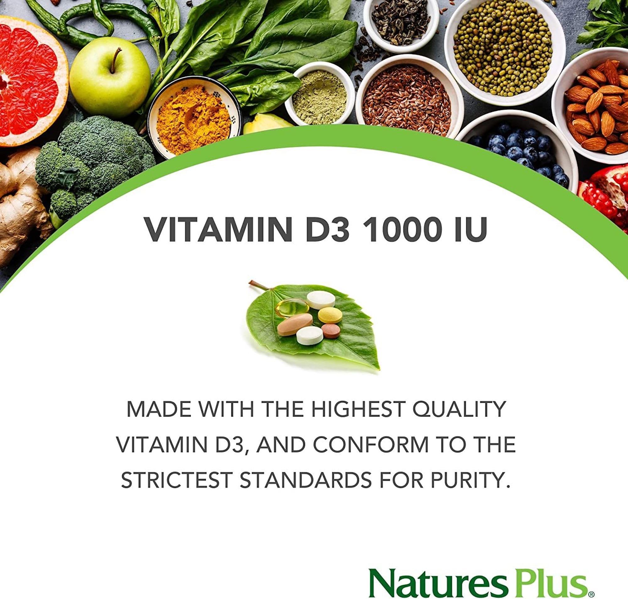 Natures Plus Vitamin D3 (Cholecalciferol) - 2500 iu, 90 Softgels - Bone Health, Heart Health & Immune System Support Supplement, Bioavailable Active Form - Gluten-Free - 90 Servings