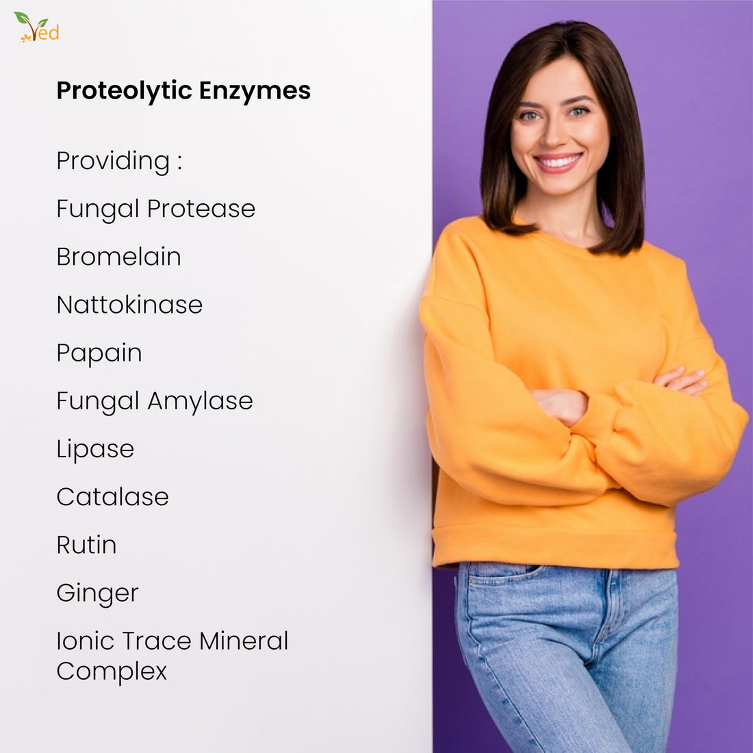 Ved Systemic Proteolytic Enzymes Complex, Mixed Enzyme Formula with Ginger 5 mg & Ionic Trade Minerals 15 mg 90 Capsule(3 Months Supply)