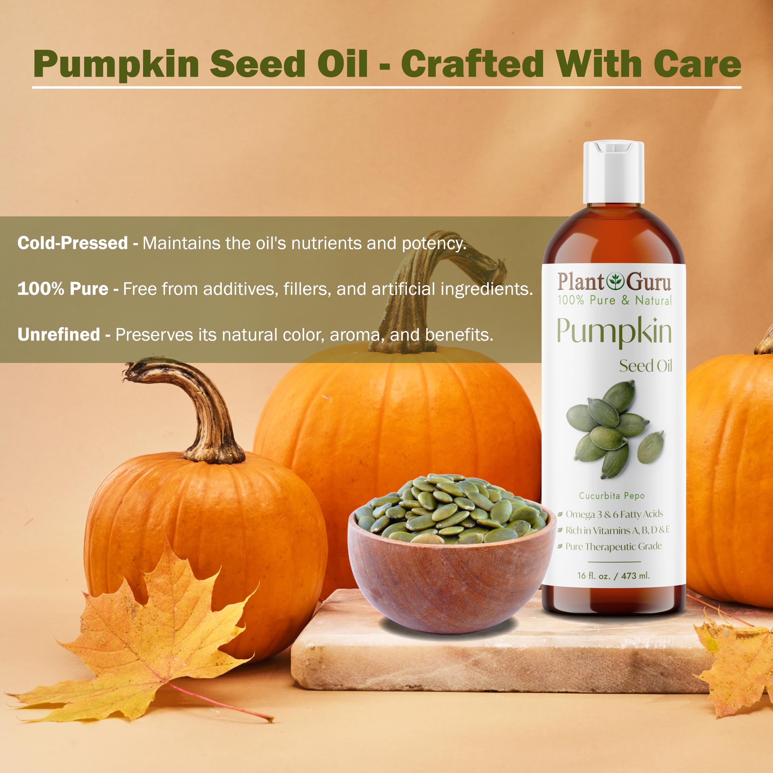 Pumpkin Seed Oil 16 oz. Virgin, Unrefined Cold Pressed 100% Pure Natural - Skin, Body And Face. Great for Aromatherapy & More!