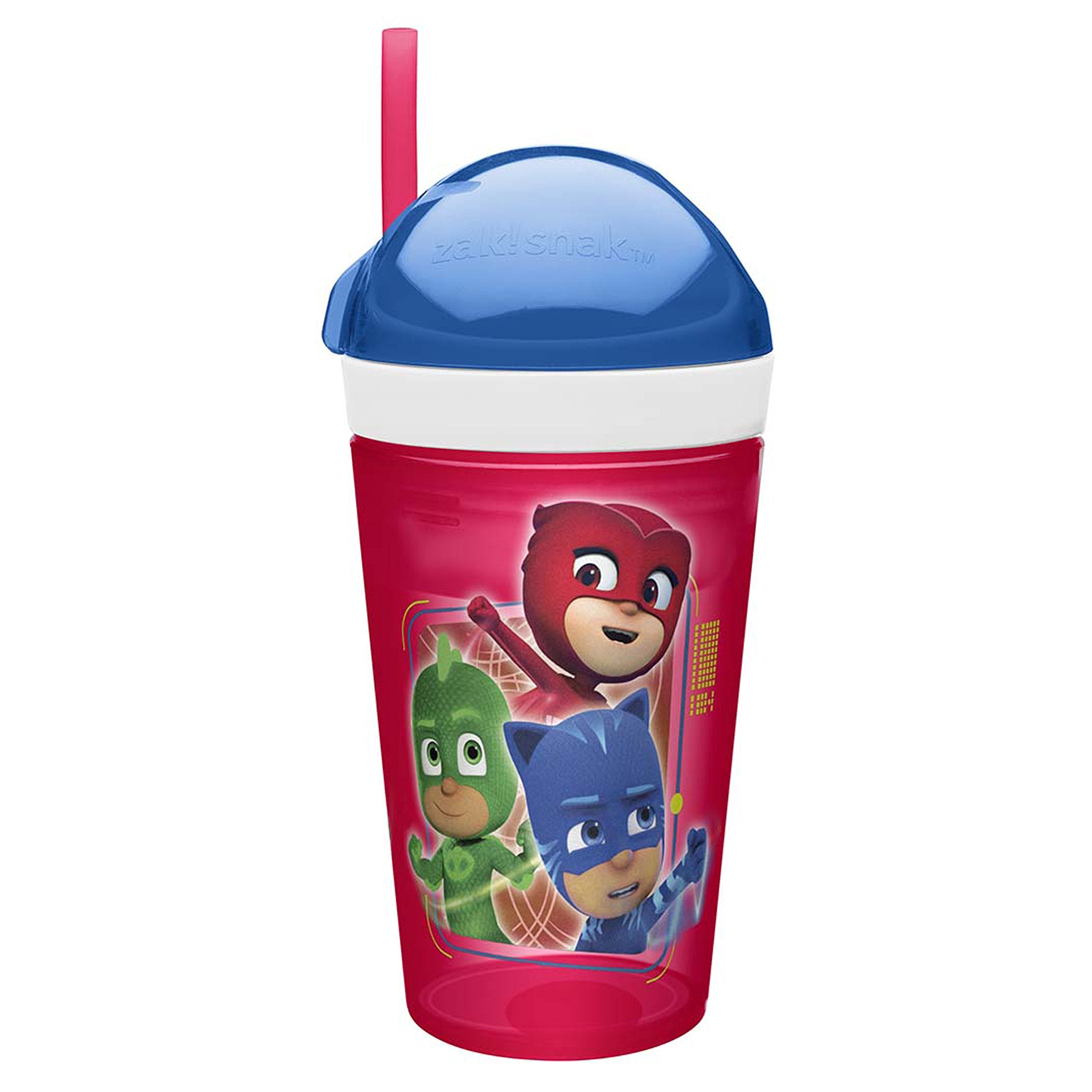 Zak Designs PJ Masks ZakSnak All-In-One Drink Tumbler + Snack Container For Toddlers – Spill-proof 4oz Snack Container Screws Securely Onto 10oz Tumbler With Accessible Straw, PJ Masks